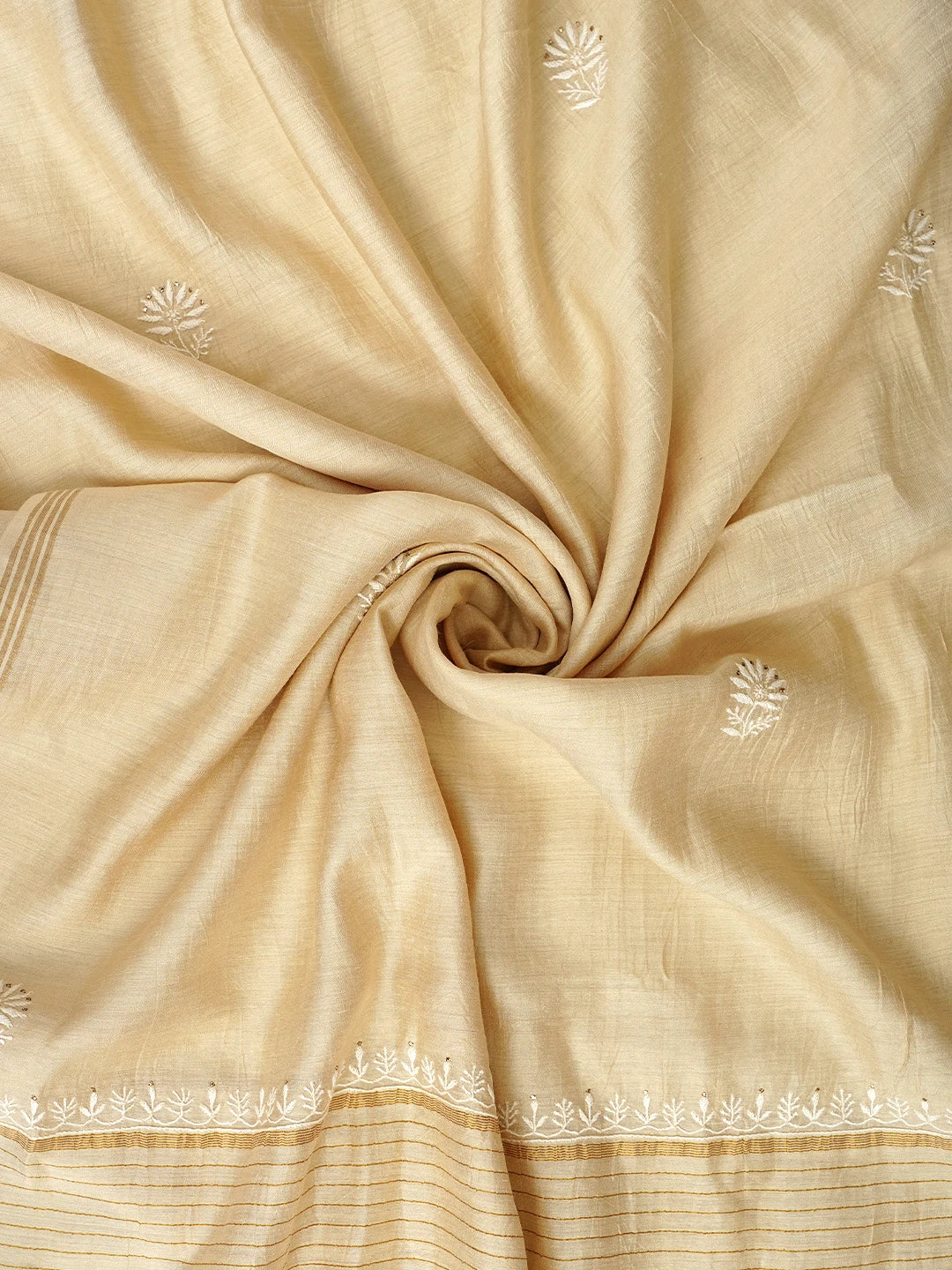 Ada Hand Embroidered Fawn Moonga Silk Lucknowi Chikankari Unstitched Suit Piece With Muqaish /Muqaish Work 01A915869