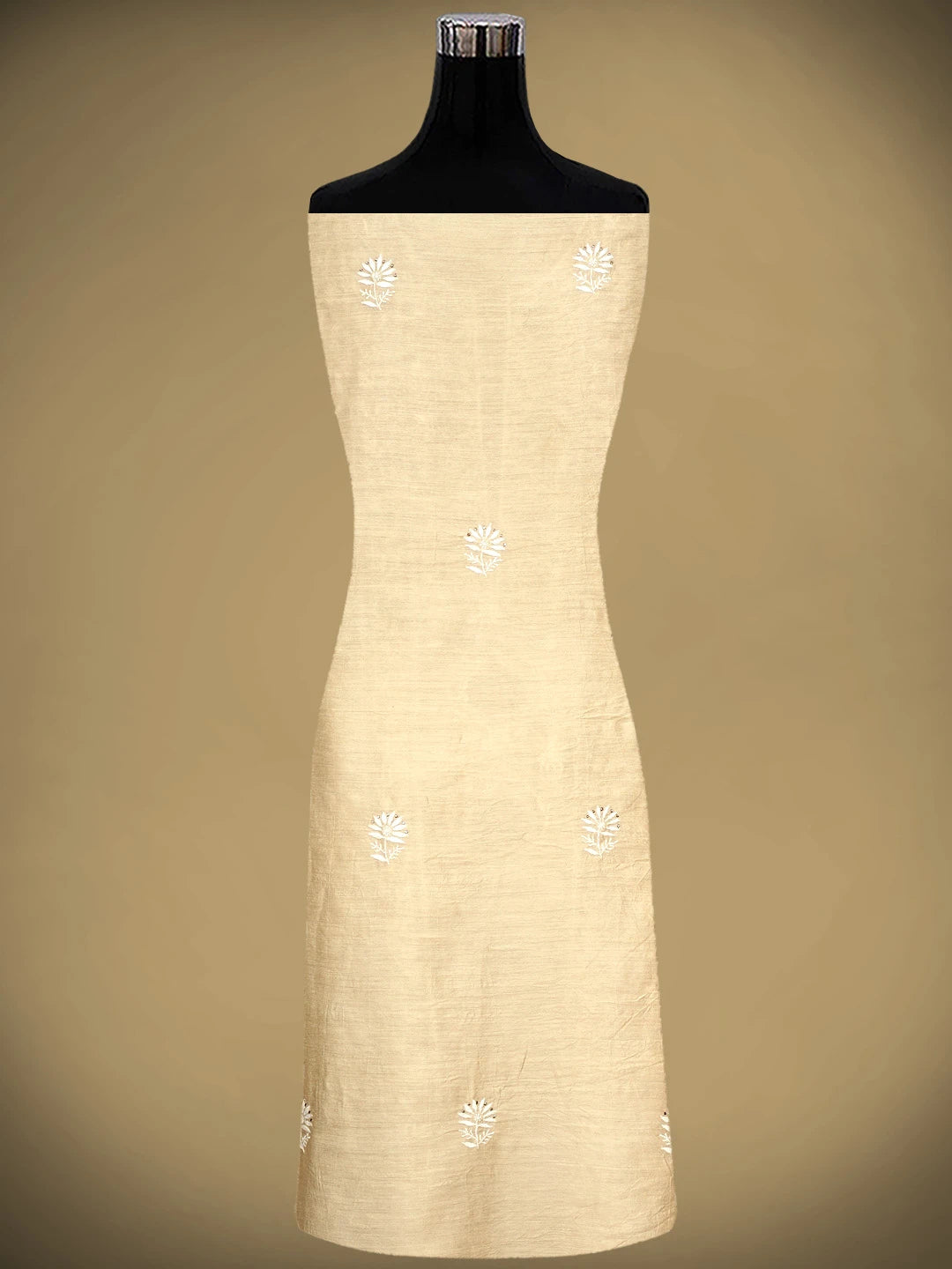 Ada Hand Embroidered Fawn Moonga Silk Lucknowi Chikankari Unstitched Suit Piece With Muqaish /Muqaish Work 01A915869