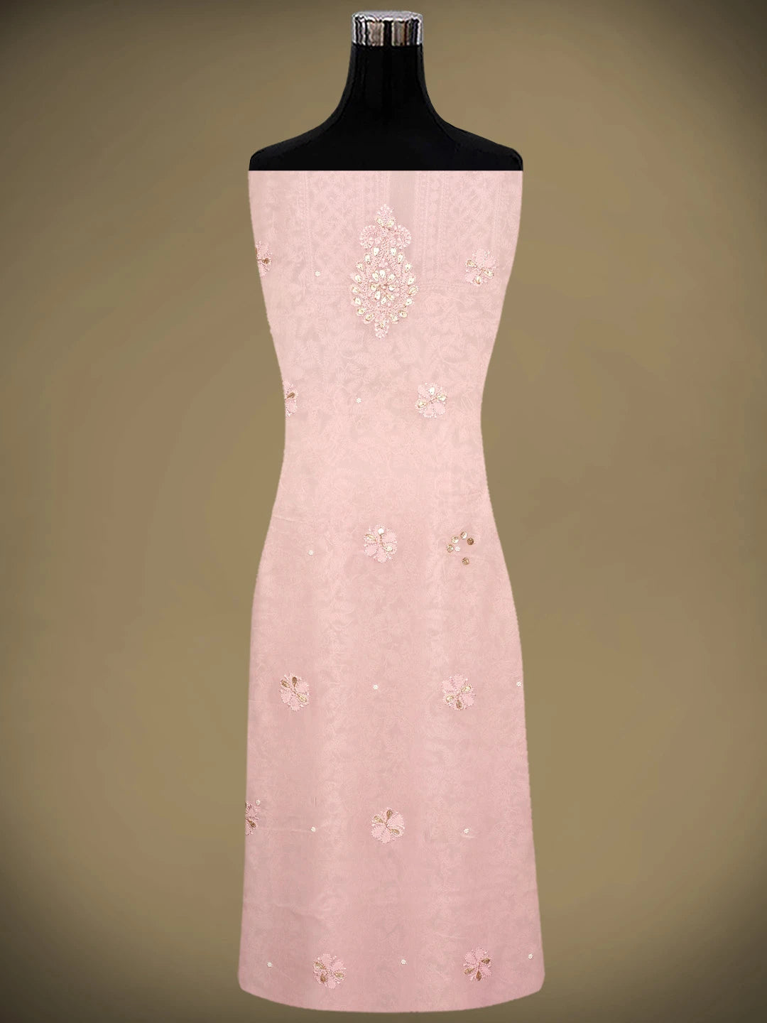Ada Hand Embroidered Dusty Rose Pink Viscose Georgette Lucknowi Chikankari Unstitched Kurta Dupatta Set With Gota Patti Work 01A962470