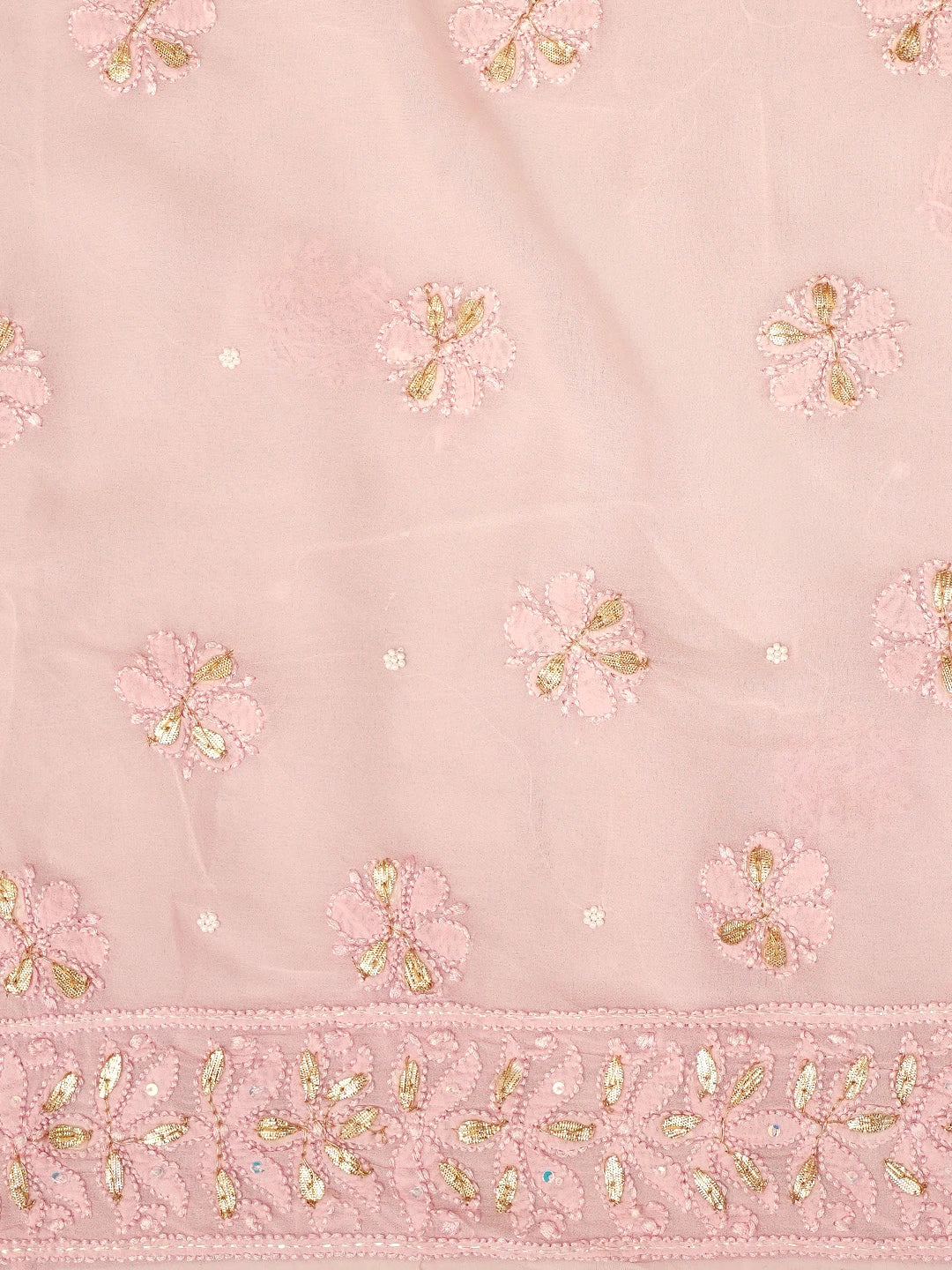 Ada Hand Embroidered Dusty Rose Pink Viscose Georgette Lucknowi Chikankari Unstitched Kurta Dupatta Set With Gota Patti Work 01A962470