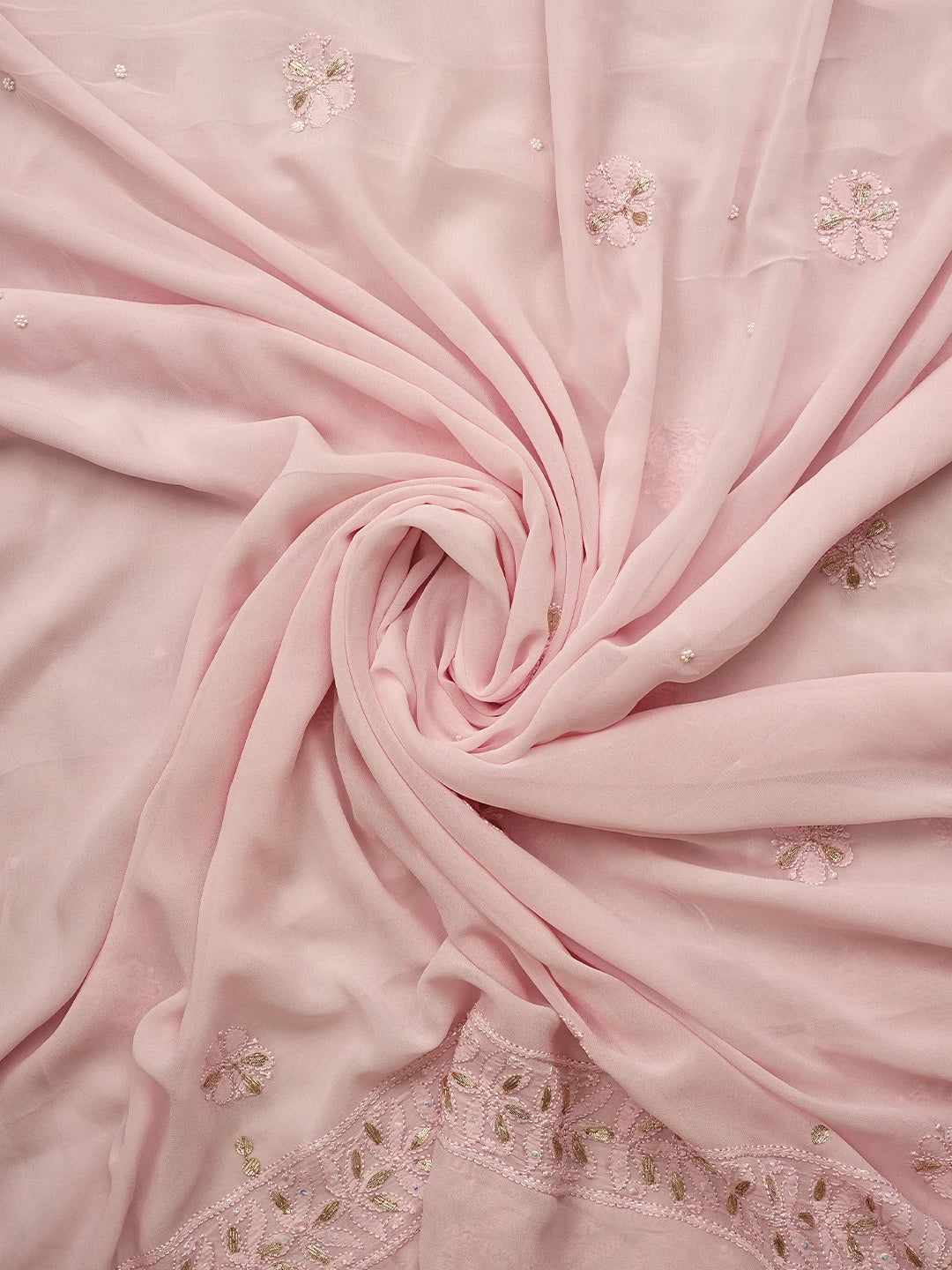 Ada Hand Embroidered Dusty Rose Pink Viscose Georgette Lucknowi Chikankari Unstitched Kurta Dupatta Set With Gota Patti Work 01A962470