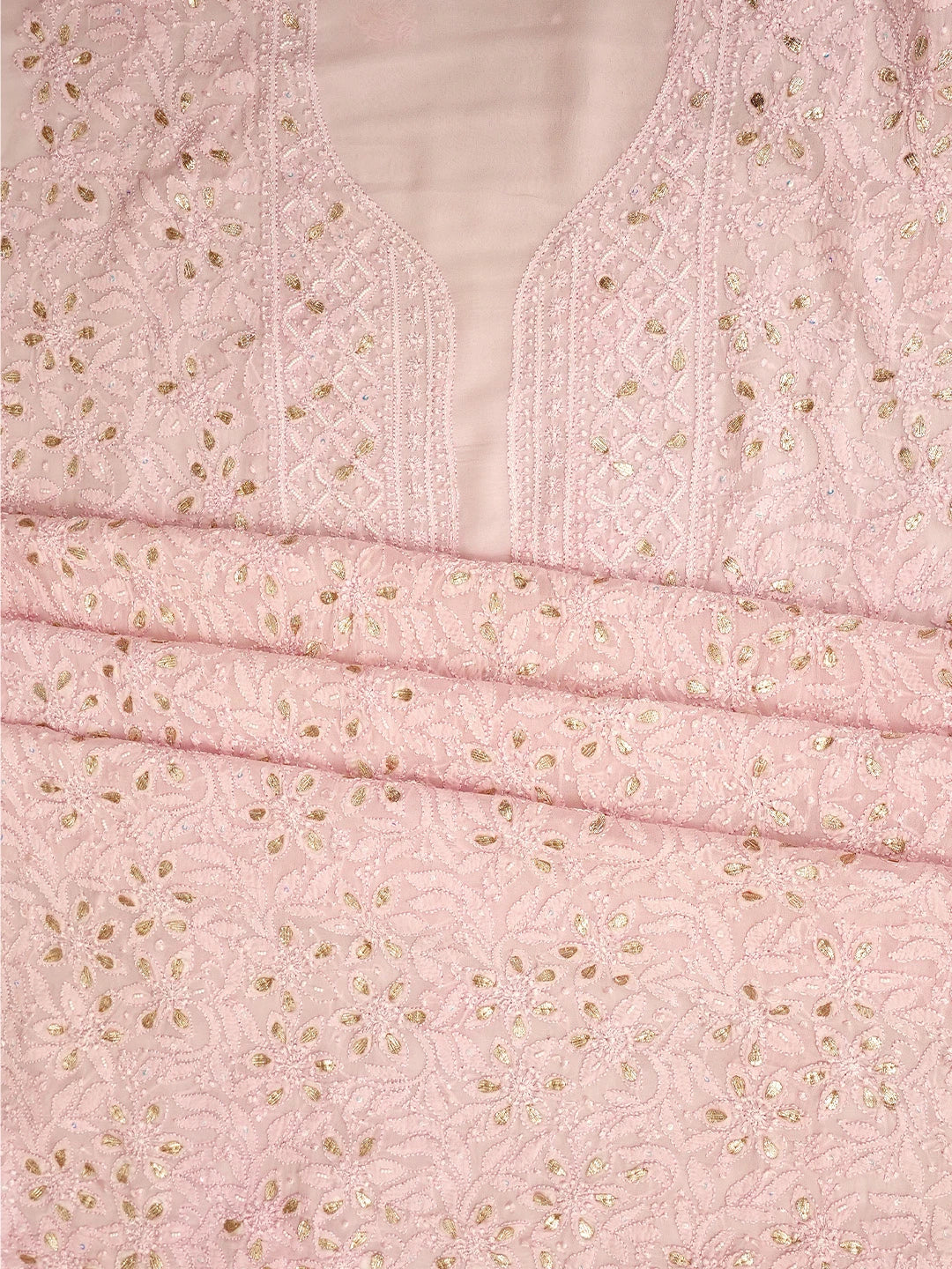 Ada Hand Embroidered Dusty Rose Pink Viscose Georgette Lucknowi Chikankari Unstitched Kurta Dupatta Set With Gota Patti Work 01A962470