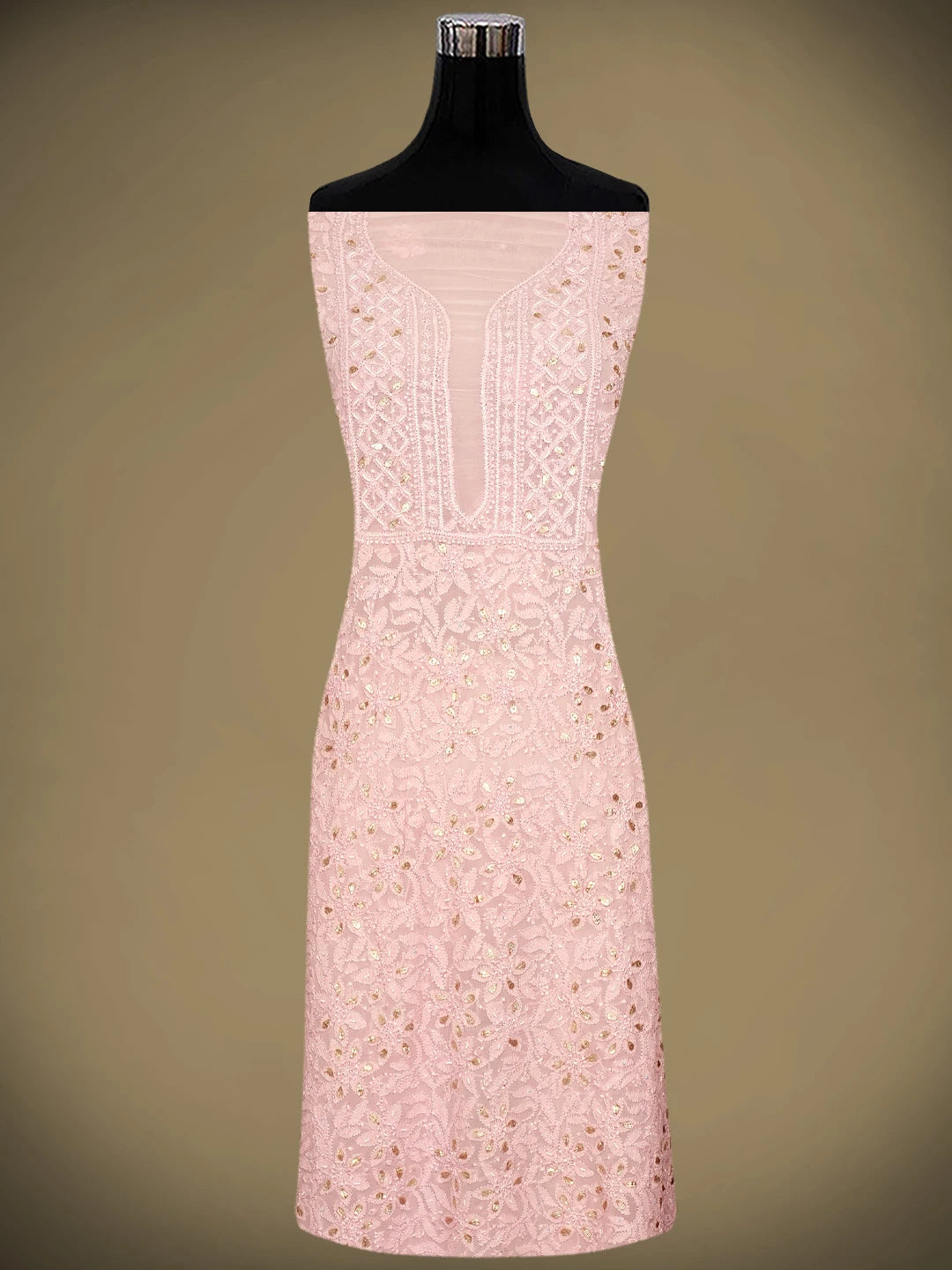 Ada Hand Embroidered Dusty Rose Pink Viscose Georgette Lucknowi Chikankari Unstitched Kurta Dupatta Set With Gota Patti Work 01A962470
