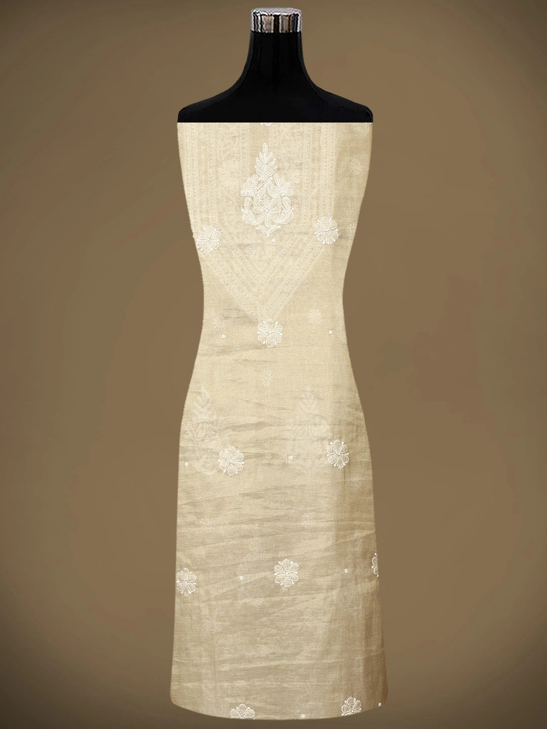 Ada Hand Embroidered Fawn Tissue Lucknowi Chikankari Unstitched Kurta Dupatta Set With Cutdana Work 01A972667