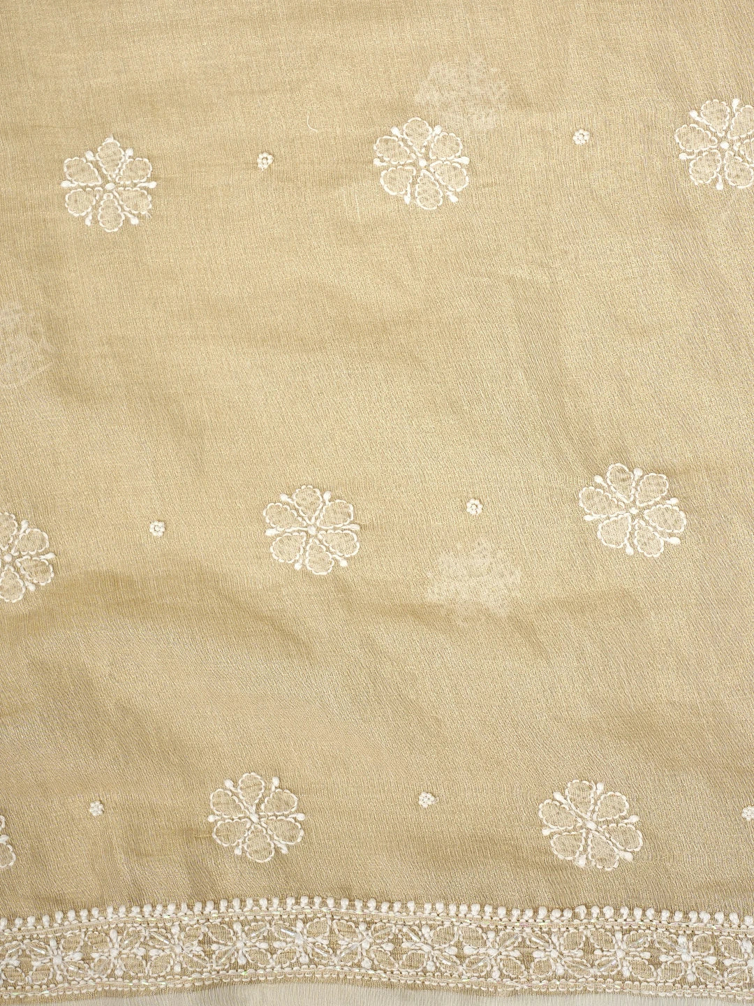 Ada Hand Embroidered Fawn Tissue Lucknowi Chikankari Unstitched Kurta Dupatta Set With Cutdana Work 01A972667