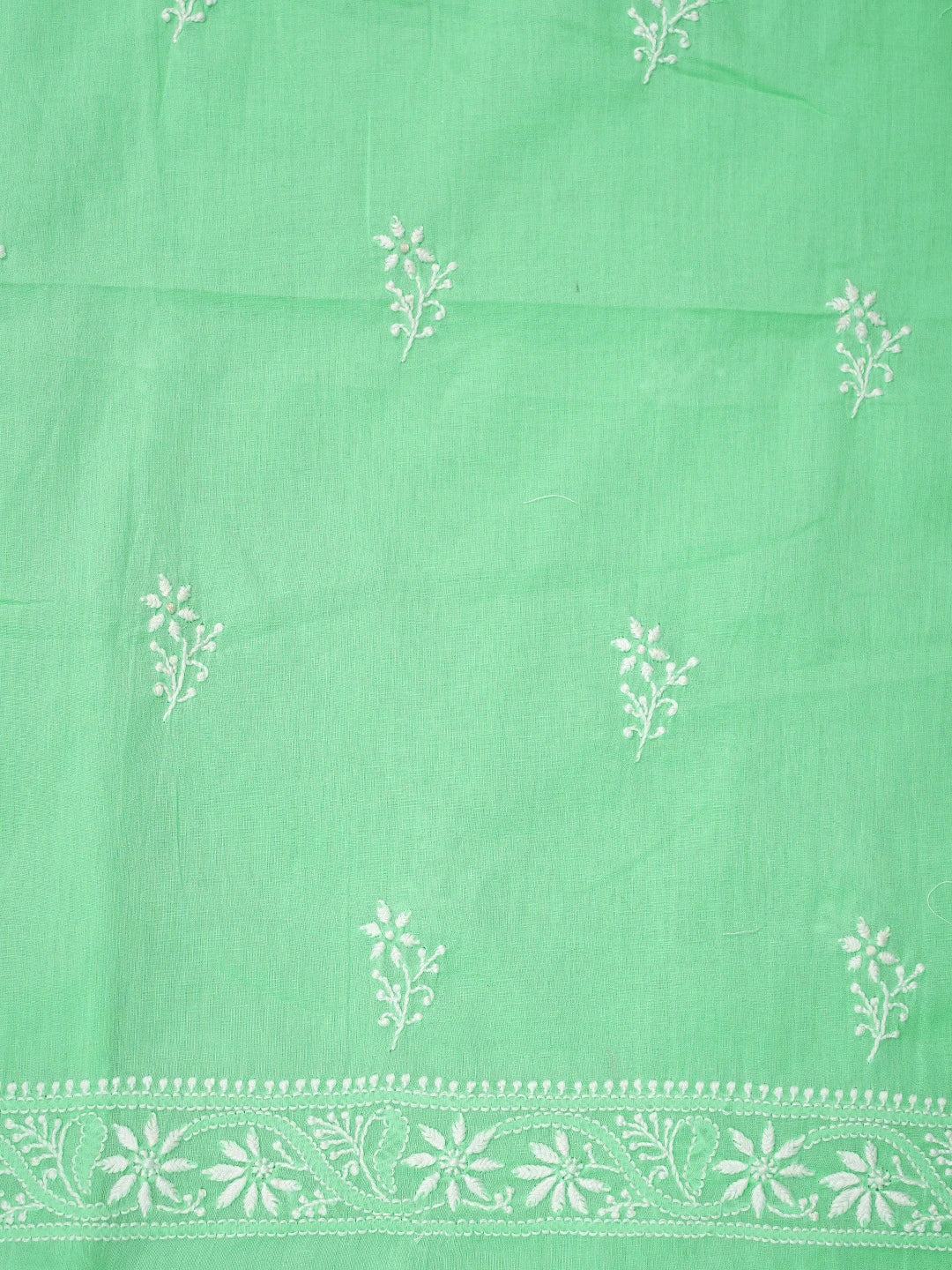 Ada Hand Embroidered Seafoam Green Cotton Lucknowi Chikankari Unstitched Kurta Dupatta Set 01A642070