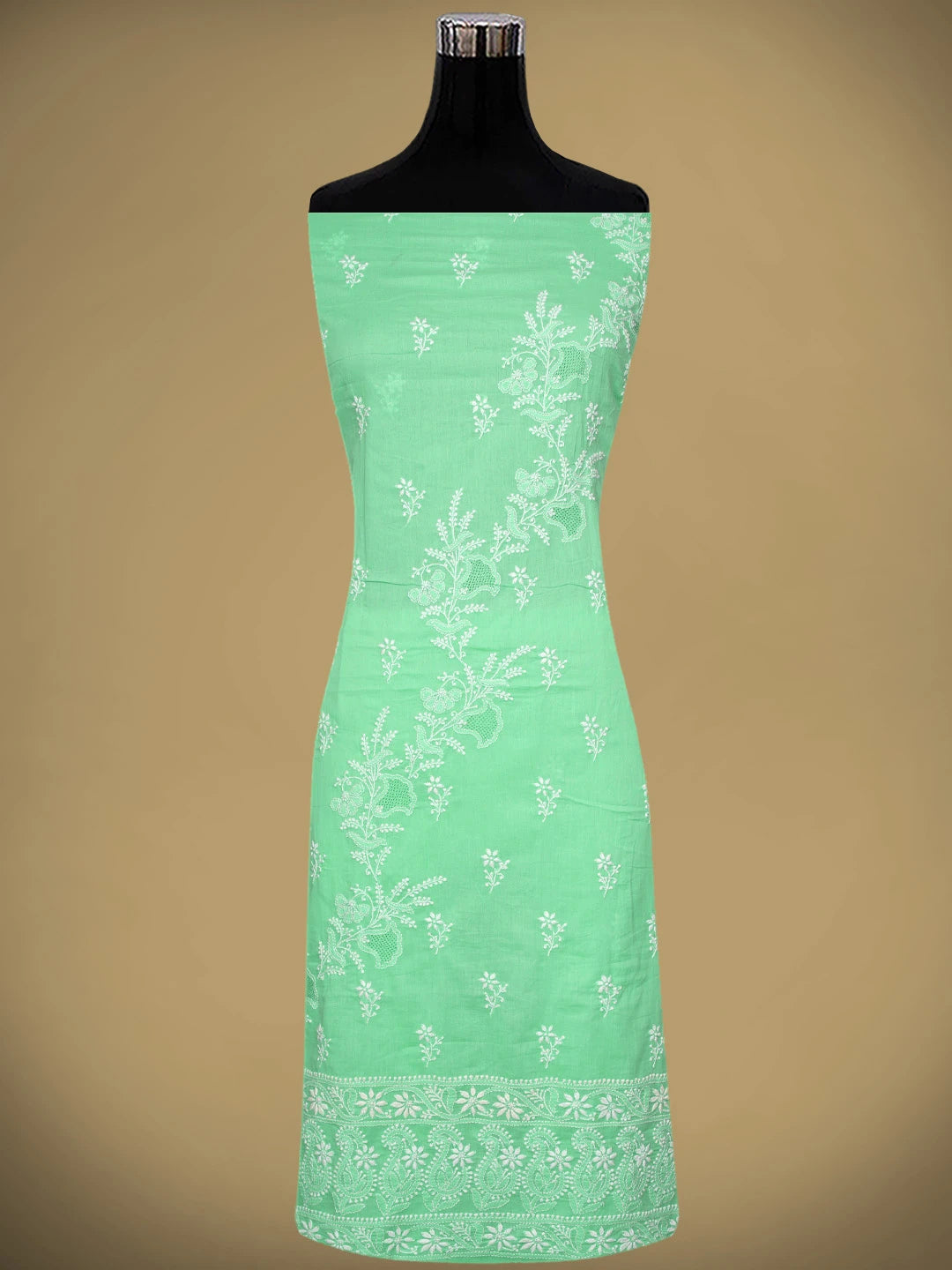 Ada Hand Embroidered Seafoam Green Cotton Lucknowi Chikankari Unstitched Kurta Dupatta Set 01A642070