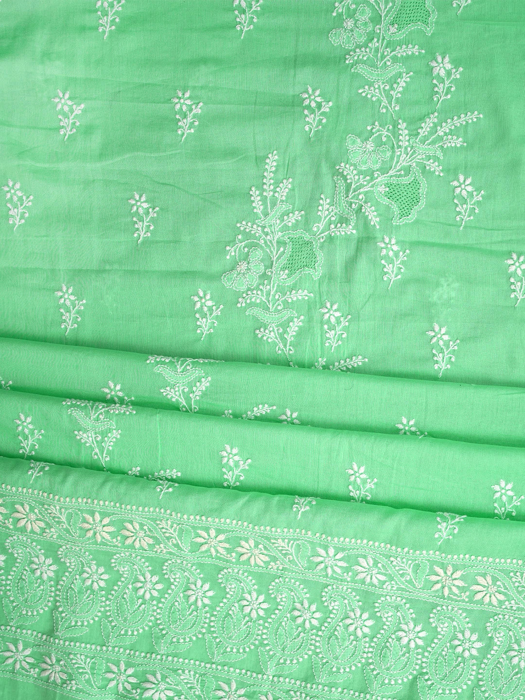 Ada Hand Embroidered Seafoam Green Cotton Lucknowi Chikankari Unstitched Kurta Dupatta Set 01A642070