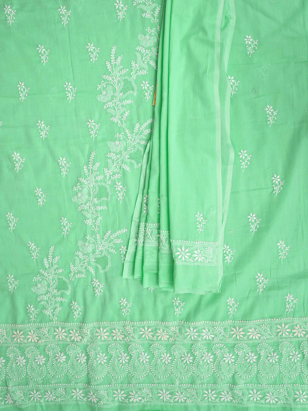 Ada Hand Embroidered Seafoam Green Cotton Lucknowi Chikankari Unstitched Kurta Dupatta Set 01A642070