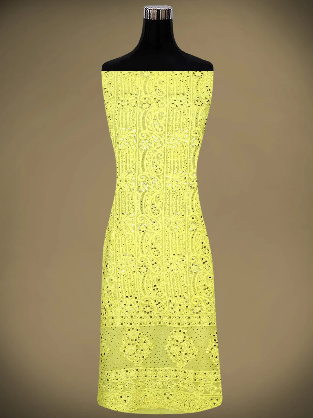Ada Hand Embroidered Lemon Yellow  Viscose Georgette Lucknowi Chikankari Unstitched Kurta Dupatta Set With Mukaish/Muqaish Work 01A967052