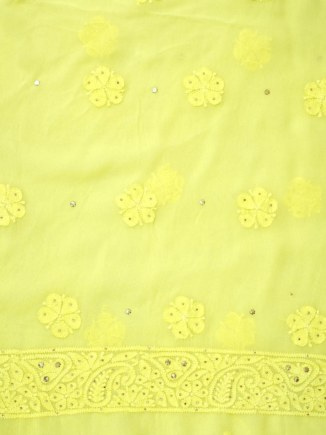 Ada Hand Embroidered Lemon Yellow  Viscose Georgette Lucknowi Chikankari Unstitched Kurta Dupatta Set With Mukaish/Muqaish Work 01A967052