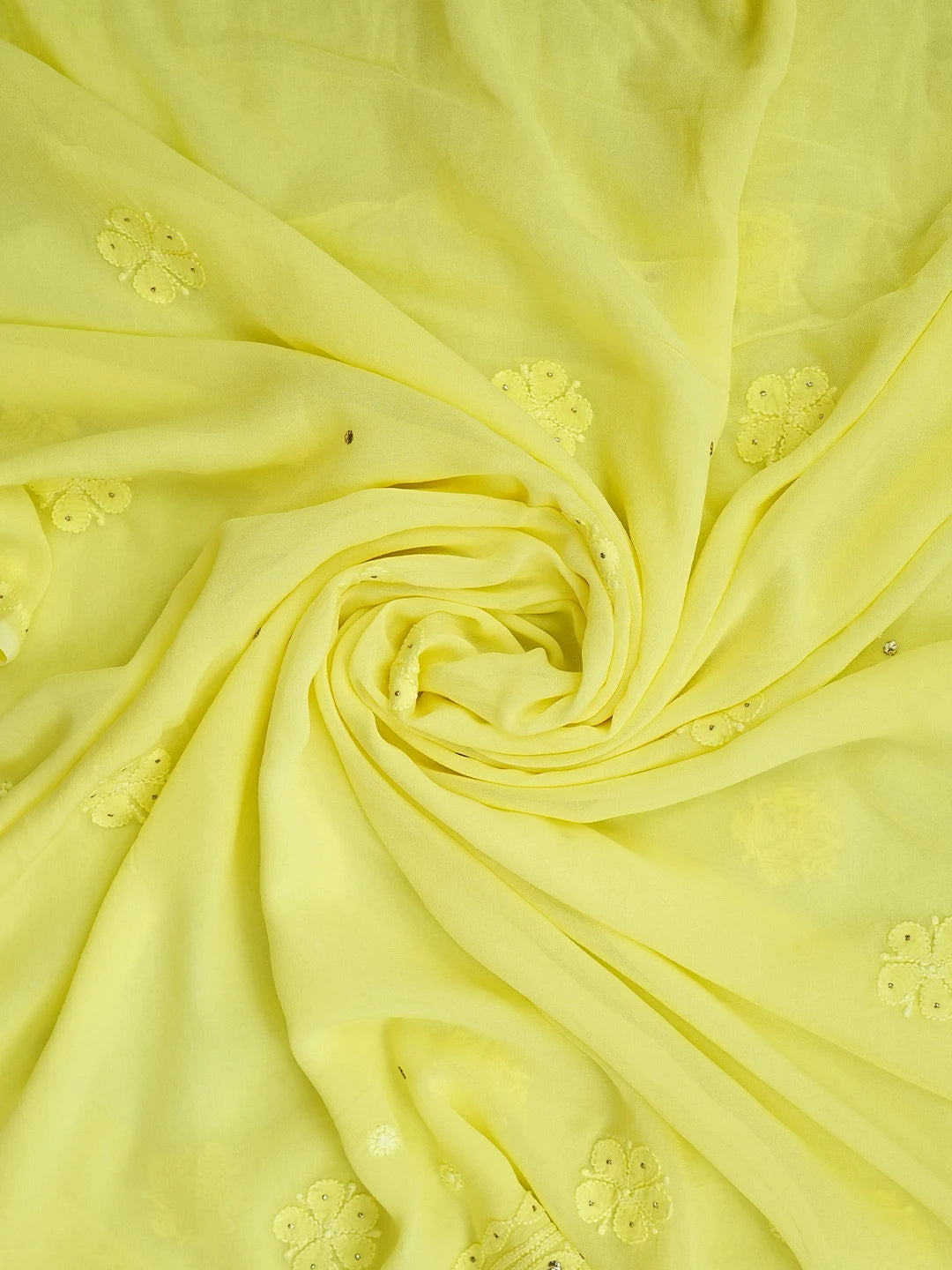 Ada Hand Embroidered Lemon Yellow  Viscose Georgette Lucknowi Chikankari Unstitched Kurta Dupatta Set With Mukaish/Muqaish Work 01A967052