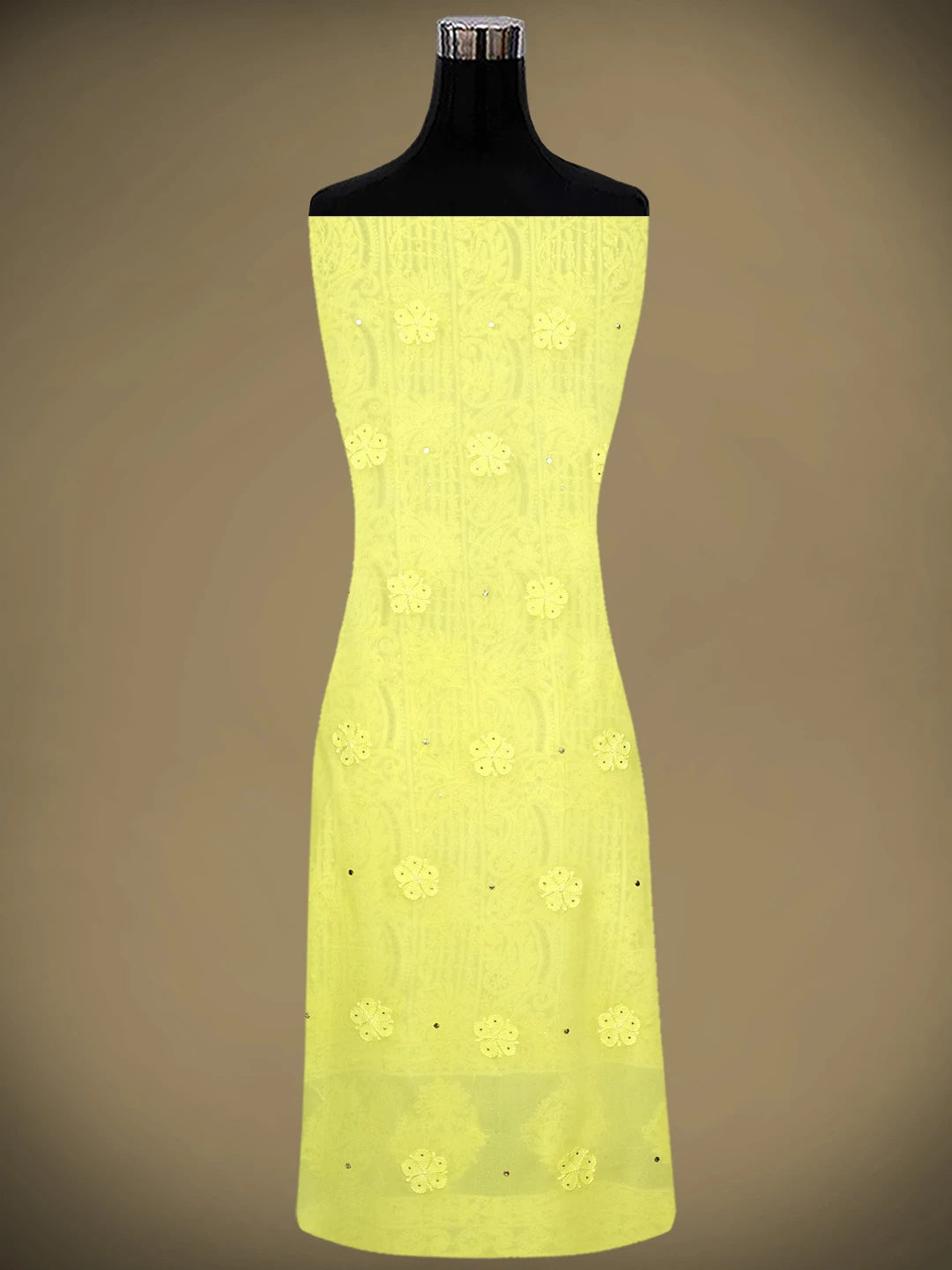 Ada Hand Embroidered Lemon Yellow  Viscose Georgette Lucknowi Chikankari Unstitched Kurta Dupatta Set With Mukaish/Muqaish Work 01A967052