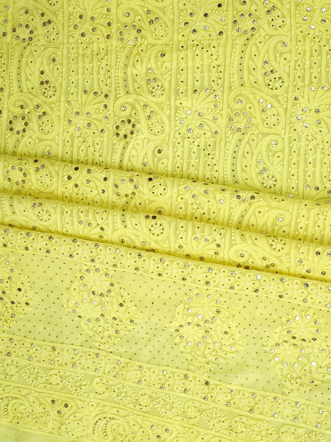Ada Hand Embroidered Lemon Yellow  Viscose Georgette Lucknowi Chikankari Unstitched Kurta Dupatta Set With Mukaish/Muqaish Work 01A967052