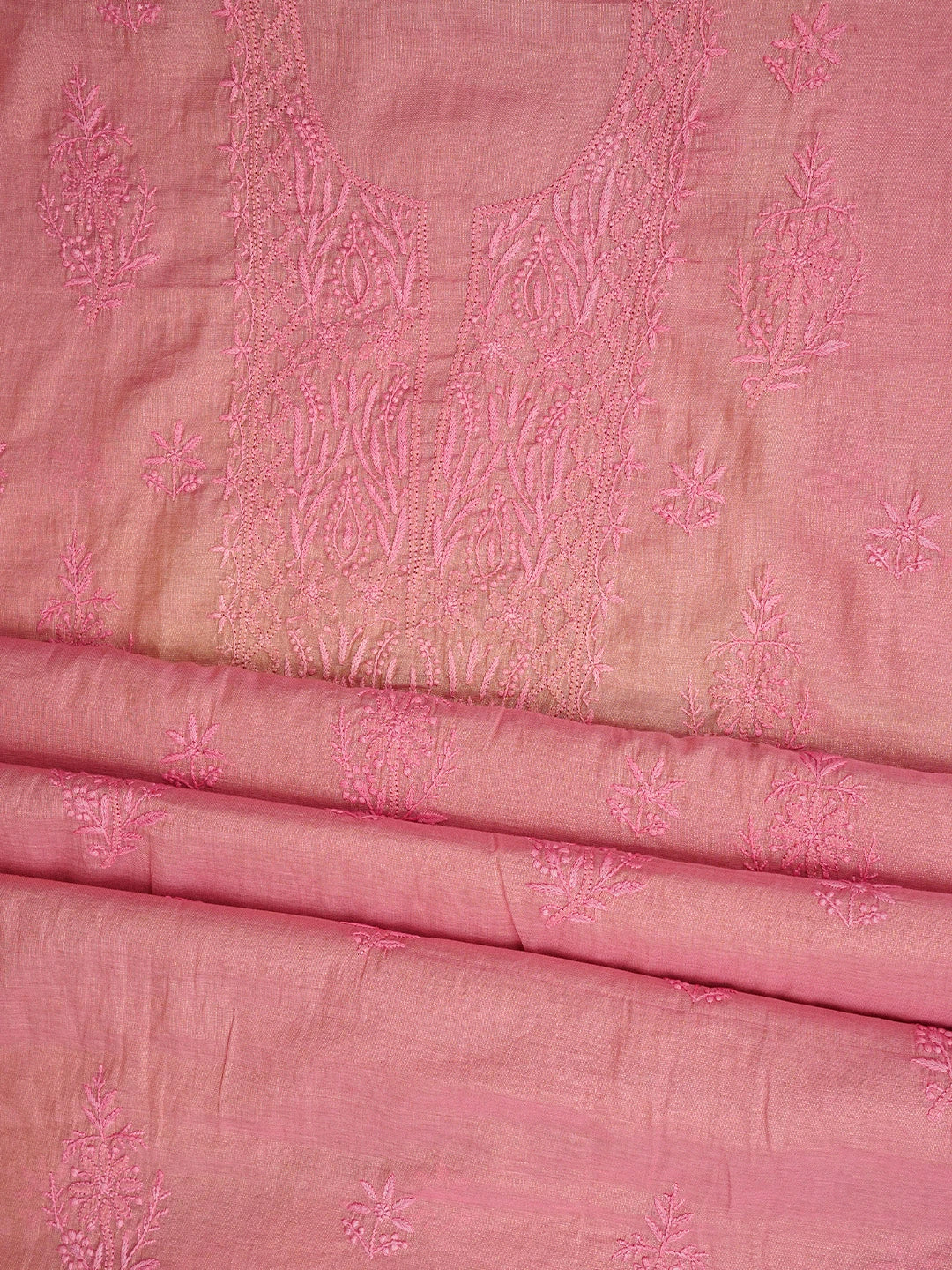 Ada Hand Embroidered Dusty Pink Tissue Lucknowi Chikankari Unstitched Kurta Dupatta Set 01A779538