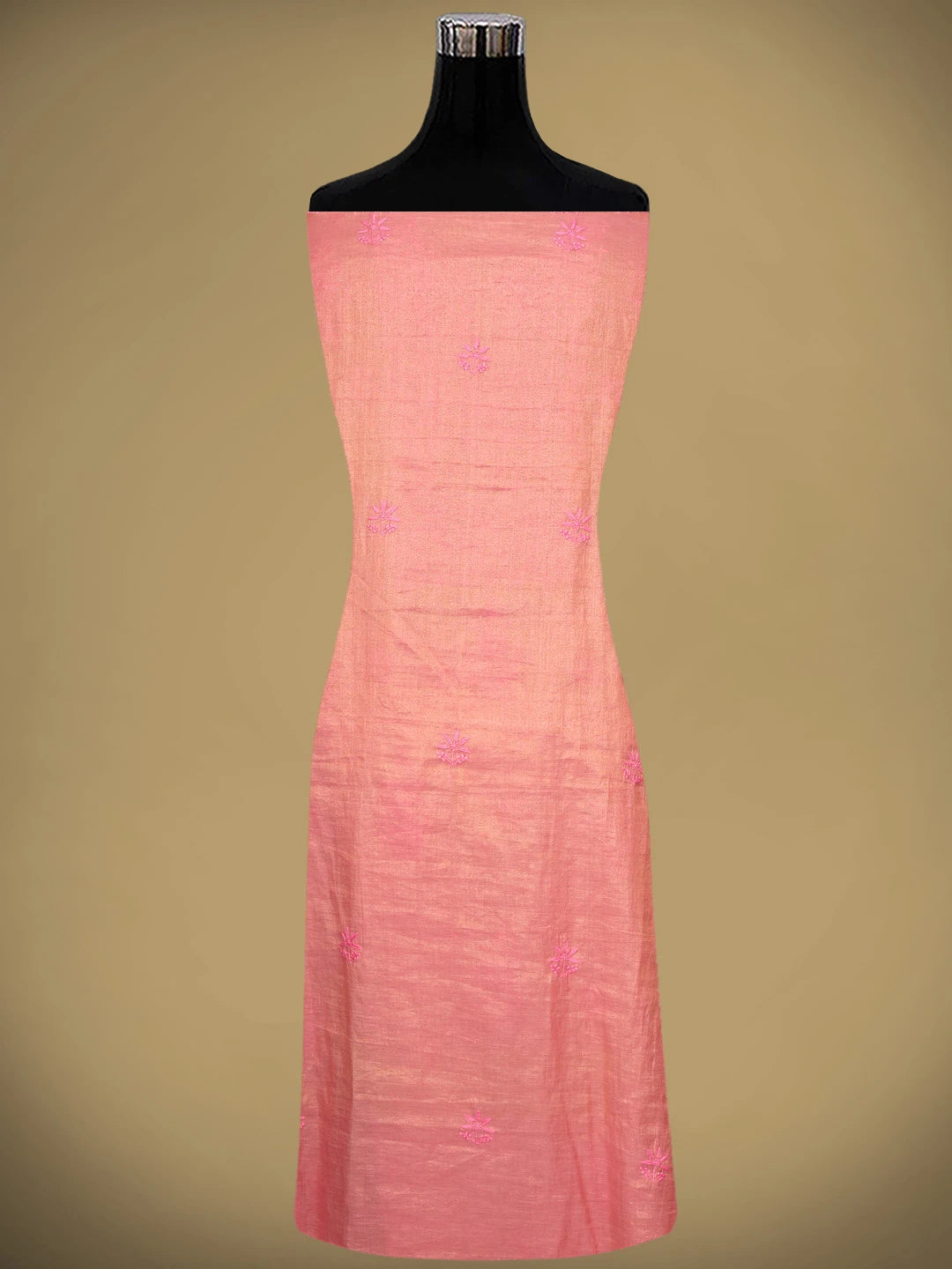 Ada Hand Embroidered Dusty Pink Tissue Lucknowi Chikankari Unstitched Kurta Dupatta Set 01A779538