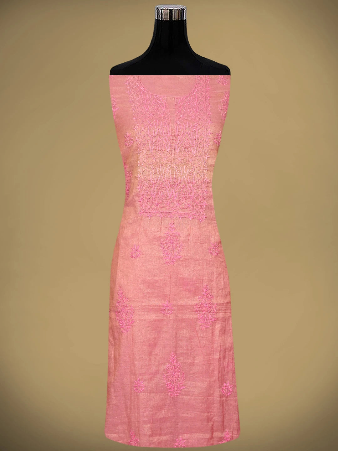 Ada Hand Embroidered Dusty Pink Tissue Lucknowi Chikankari Unstitched Kurta Dupatta Set 01A779538