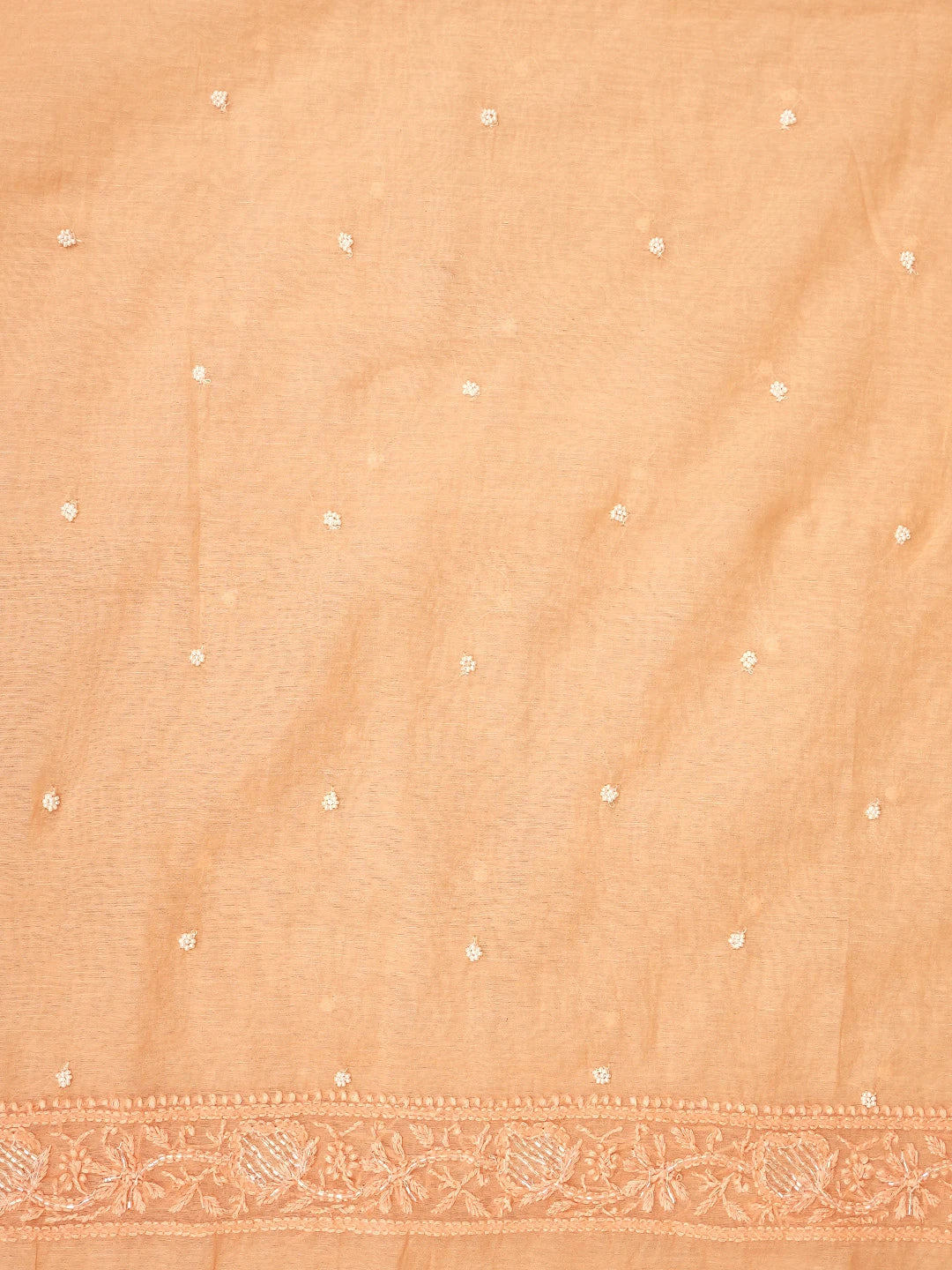 Ada Hand Embroidered Creamy Peach Chanderi Lucknowi Chikankari Unstitched Kurta Dupatta Set With Pearl Work 01A972764