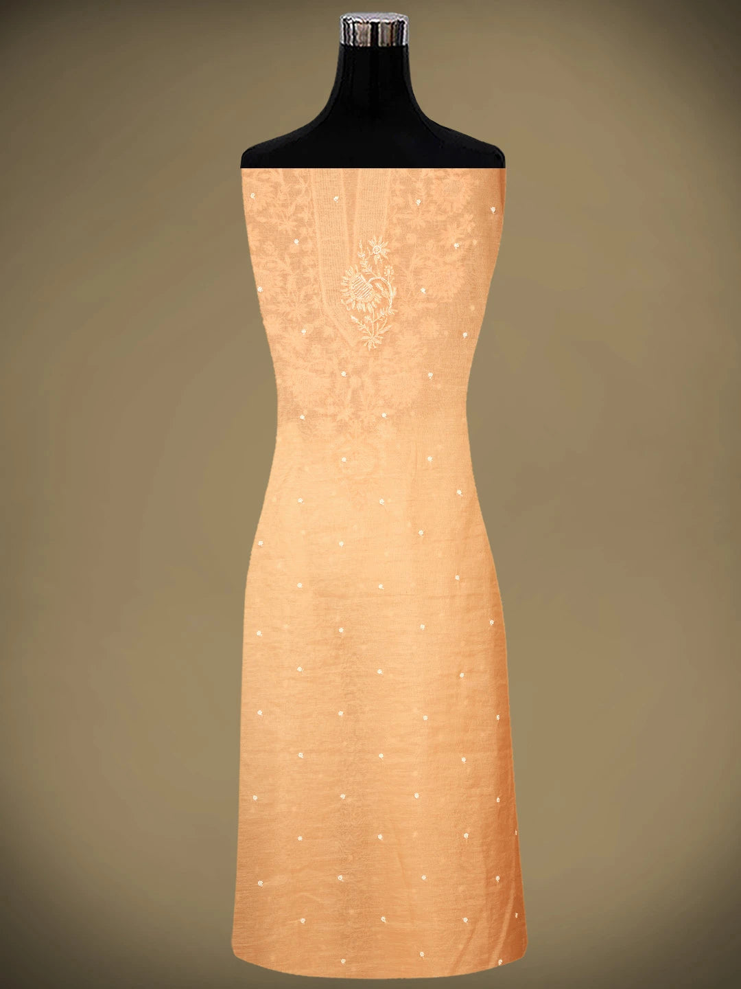 Ada Hand Embroidered Creamy Peach Chanderi Lucknowi Chikankari Unstitched Kurta Dupatta Set With Pearl Work 01A972764