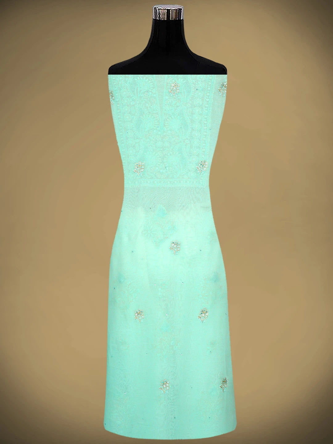 Ada Hand Embroidered Pista Green Viscose Georgette Lucknowi Chikankari Unstitched Kurta Dupatta Set With Zari Work 01A810401