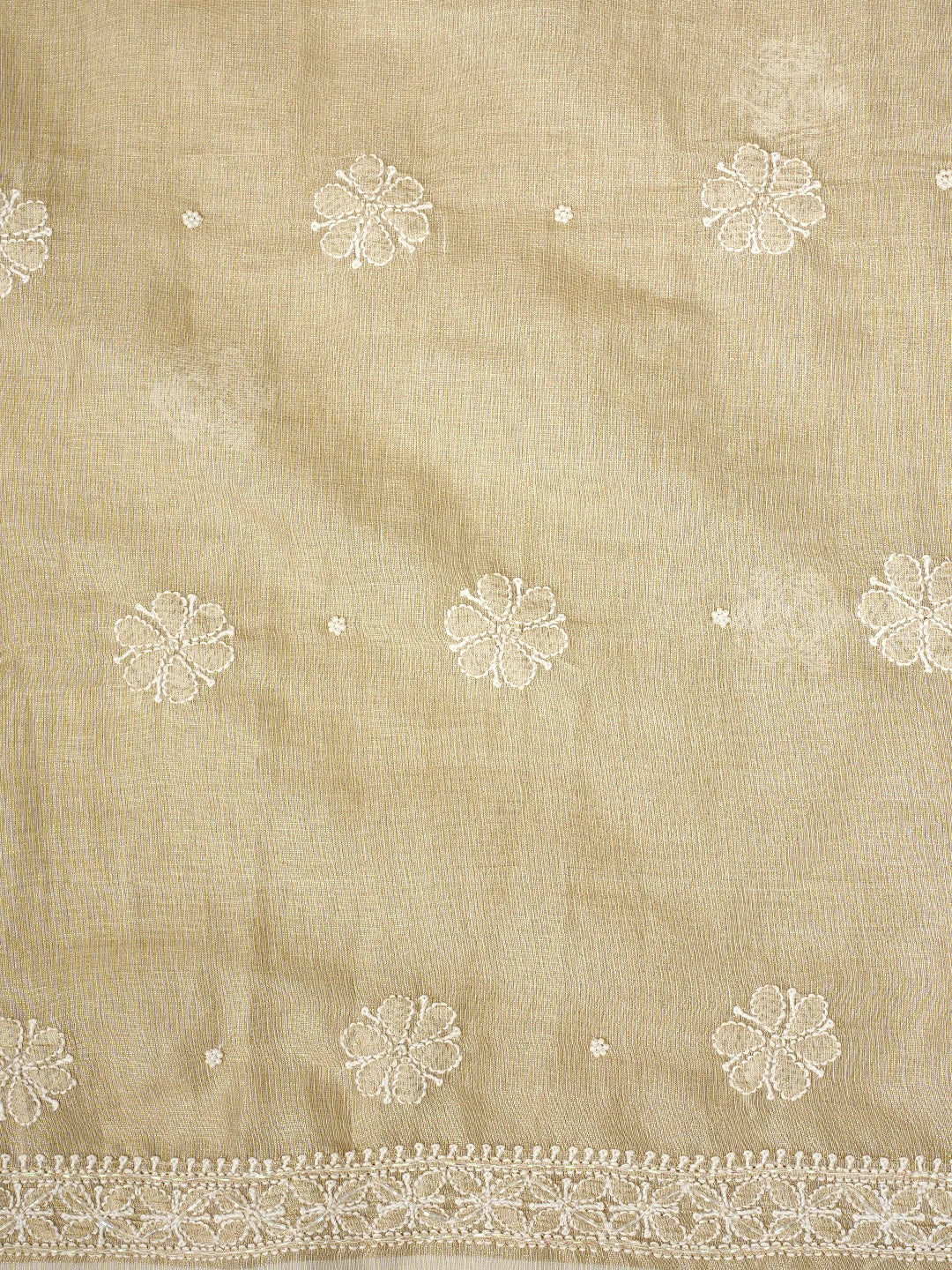 Ada Hand Embroidered Fawn Tissue Lucknowi Chikankari Unstitched Kurta Dupatta Set With Cutdana Work 01A972664