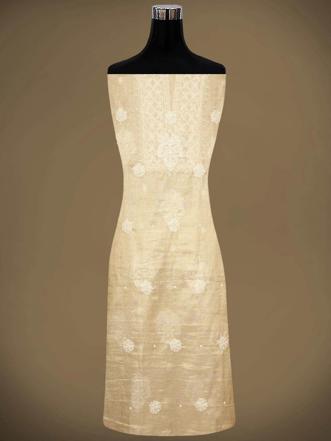 Ada Hand Embroidered Fawn Tissue Lucknowi Chikankari Unstitched Kurta Dupatta Set With Cutdana Work 01A972664