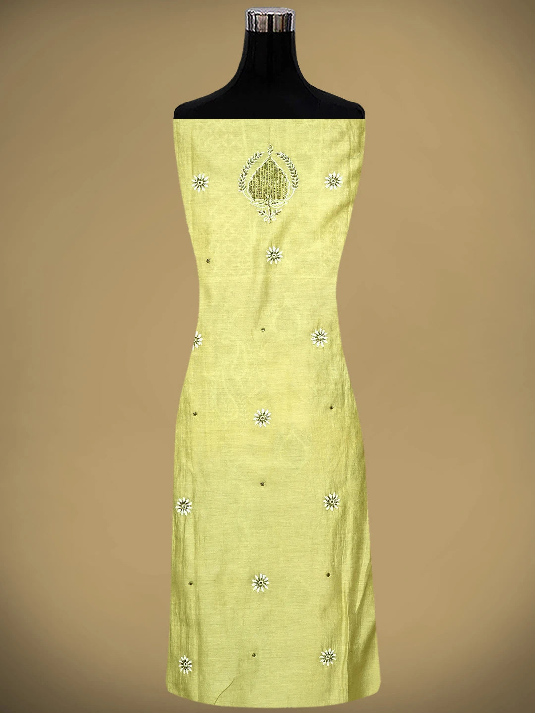 Ada Hand Embroidered Pista Green Chanderi Lucknowi Chikankari Semi Stitched Kurta Dupatta Set With Cutdana Work 01A639540
