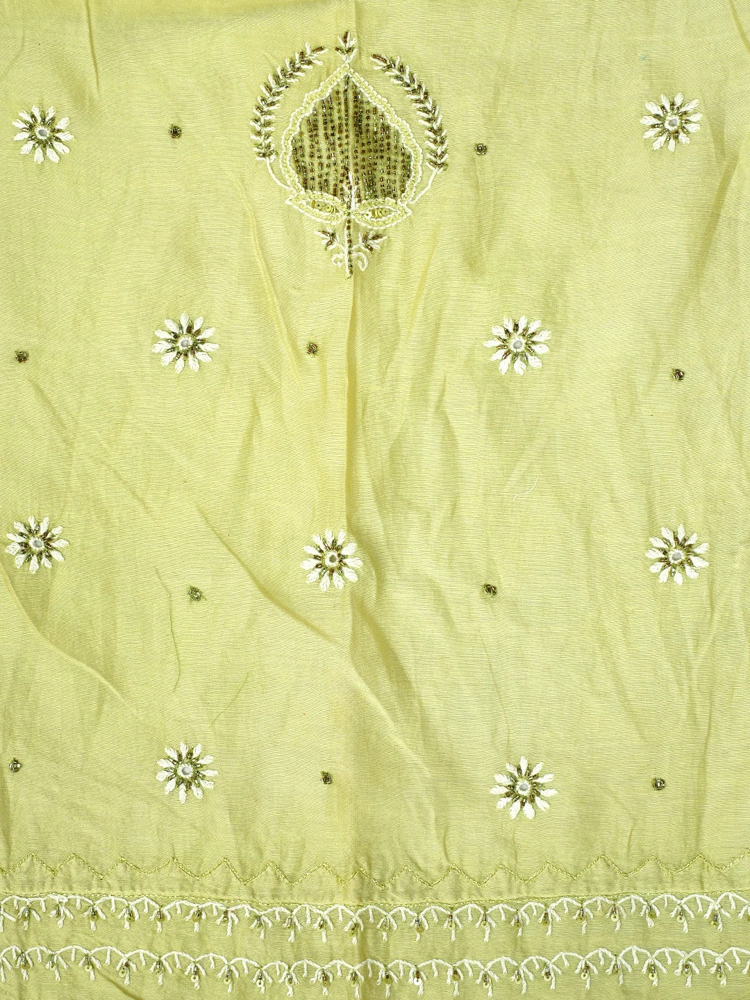 Ada Hand Embroidered Pista Green Chanderi Lucknowi Chikankari Semi Stitched Kurta Dupatta Set With Cutdana Work 01A639540