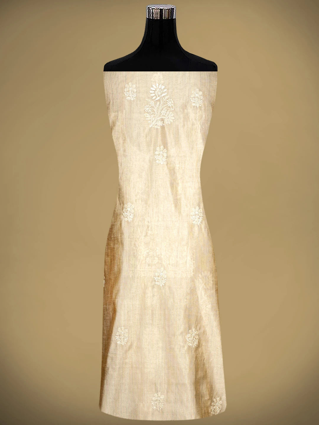 Ada Hand Embroidered Fawn Silk Lucknowi Chikankari Unstitched Kurta Dupatta Set 01A960610