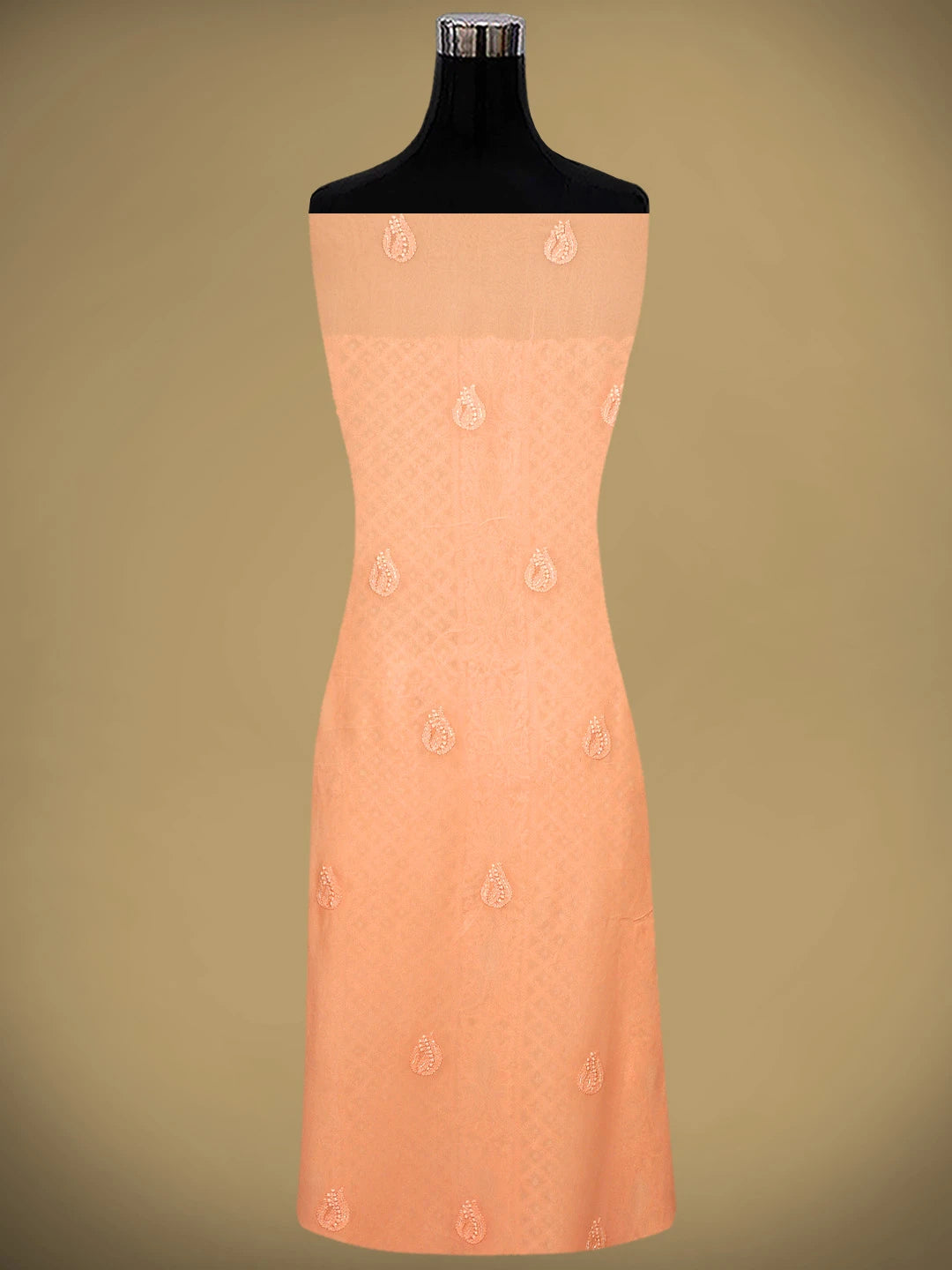 Ada Hand Embroidered Creamy Peach Viscose Georgette Lucknowi Chikankari Unstitched Kurta Dupatta Set With Cutdana Work 01A957785