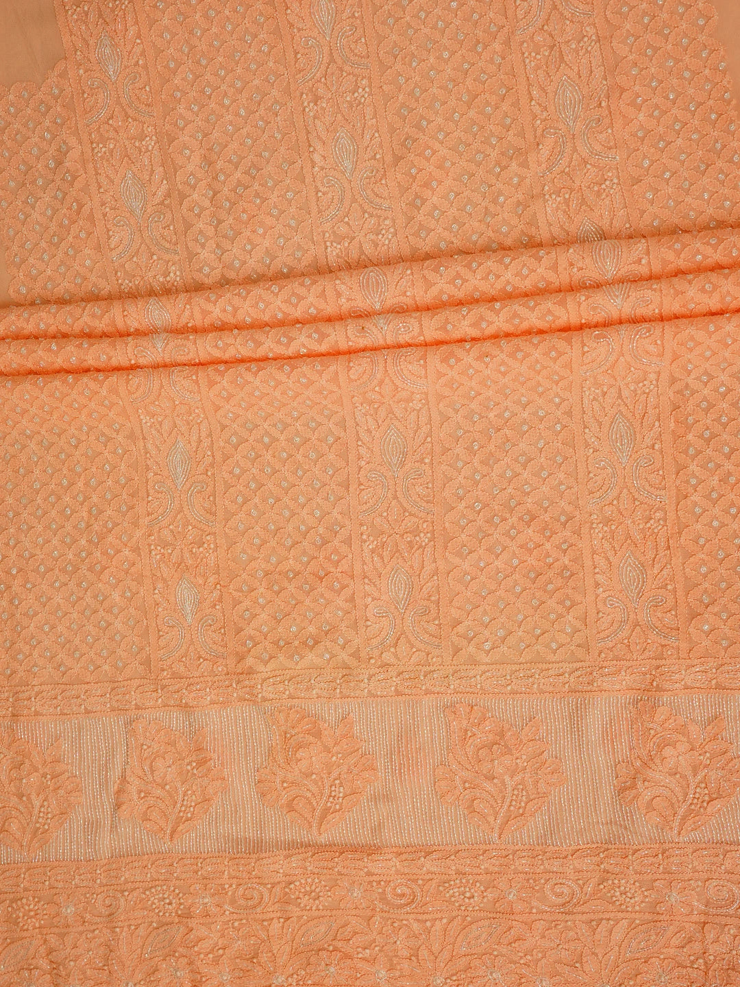 Ada Hand Embroidered Creamy Peach Viscose Georgette Lucknowi Chikankari Unstitched Kurta Dupatta Set With Cutdana Work 01A957785