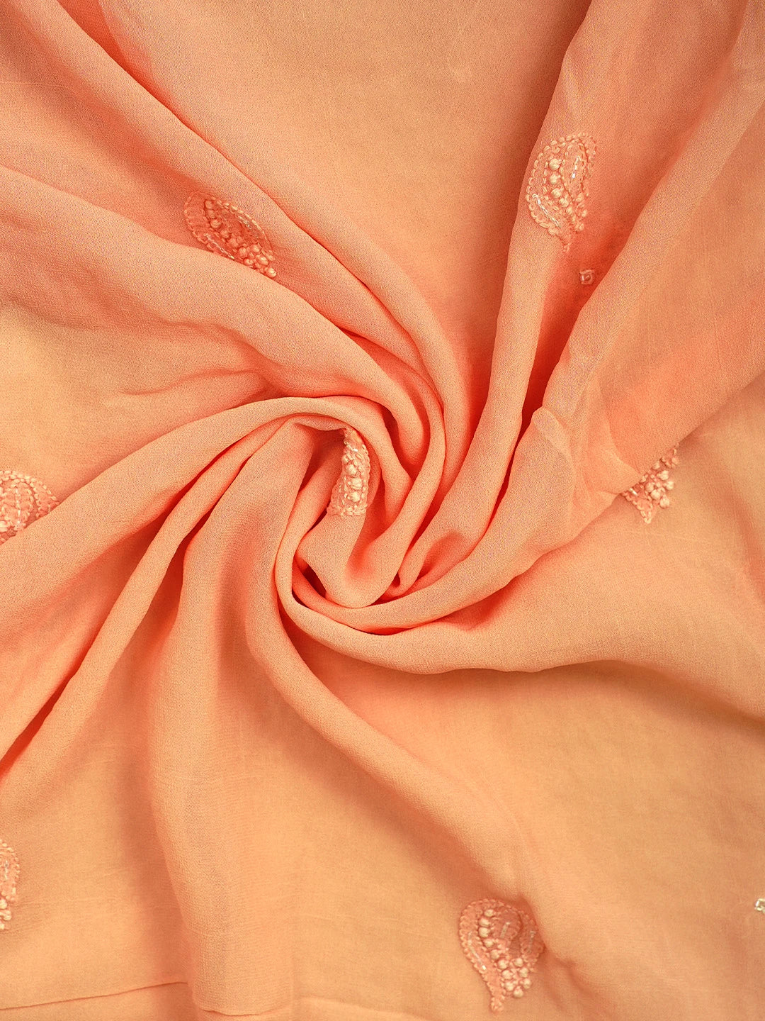 Ada Hand Embroidered Creamy Peach Viscose Georgette Lucknowi Chikankari Unstitched Kurta Dupatta Set With Cutdana Work 01A957785