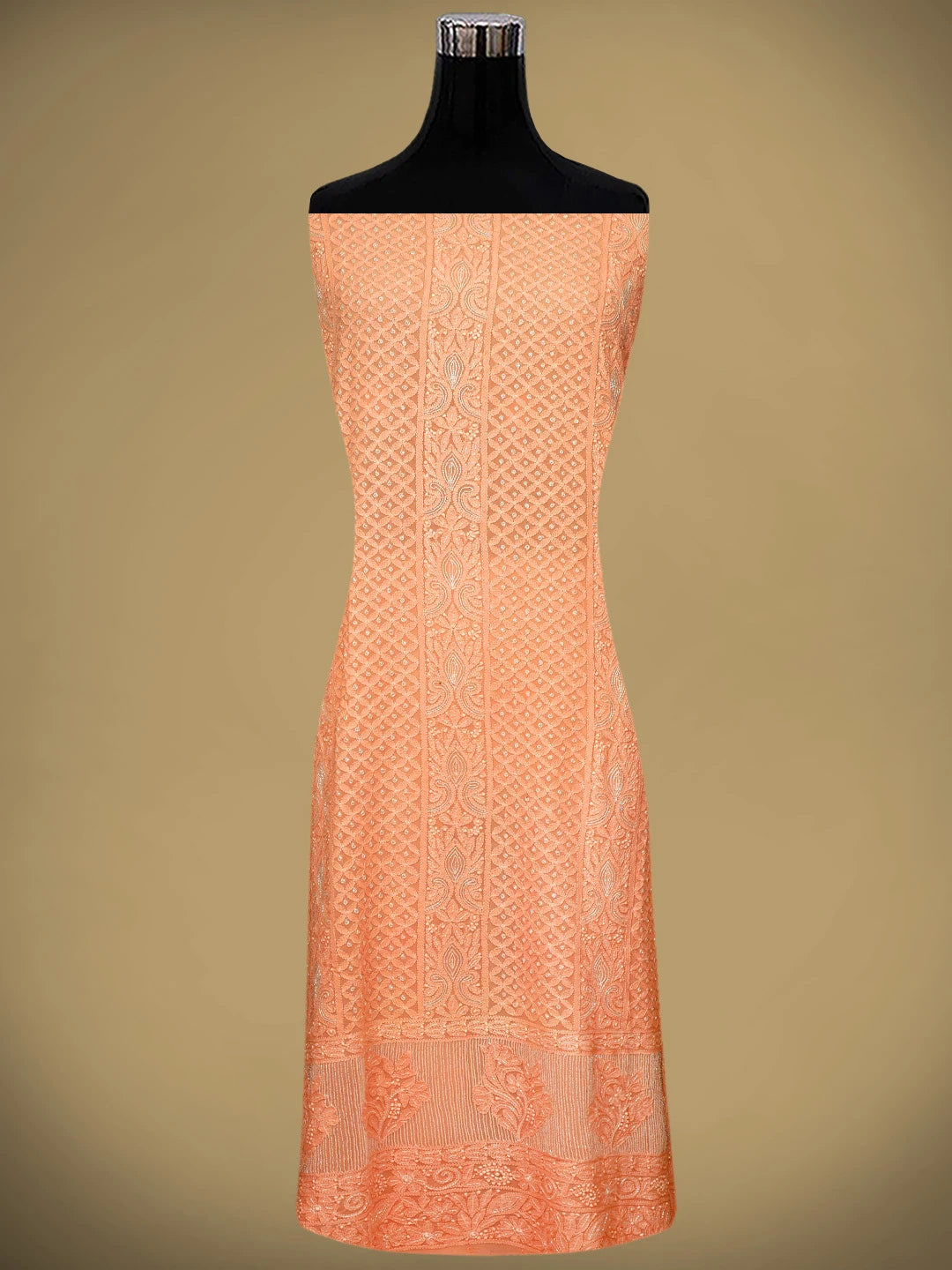 Ada Hand Embroidered Creamy Peach Viscose Georgette Lucknowi Chikankari Unstitched Kurta Dupatta Set With Cutdana Work 01A957785