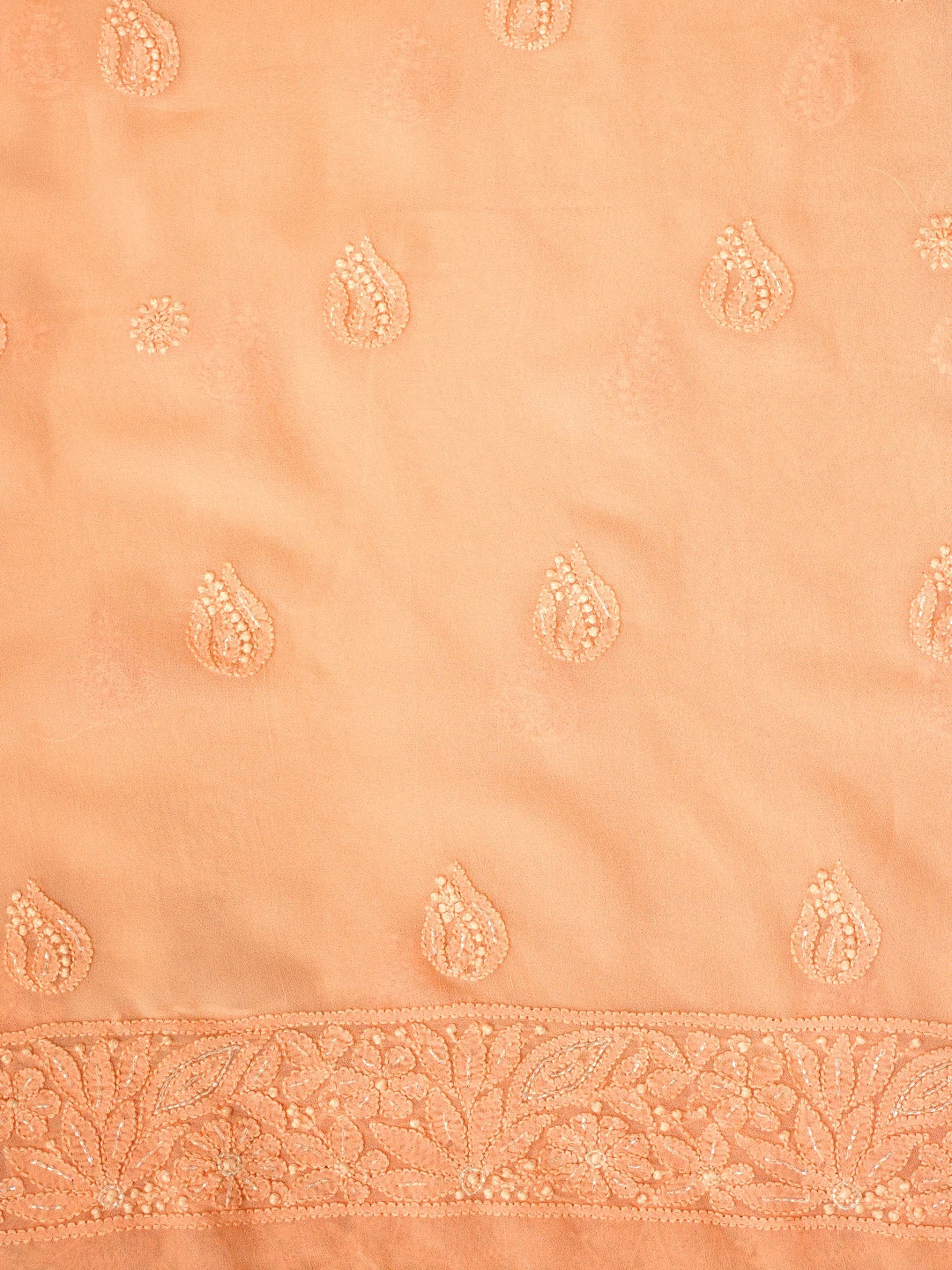 Ada Hand Embroidered Creamy Peach Viscose Georgette Lucknowi Chikankari Unstitched Kurta Dupatta Set With Cutdana Work 01A957785