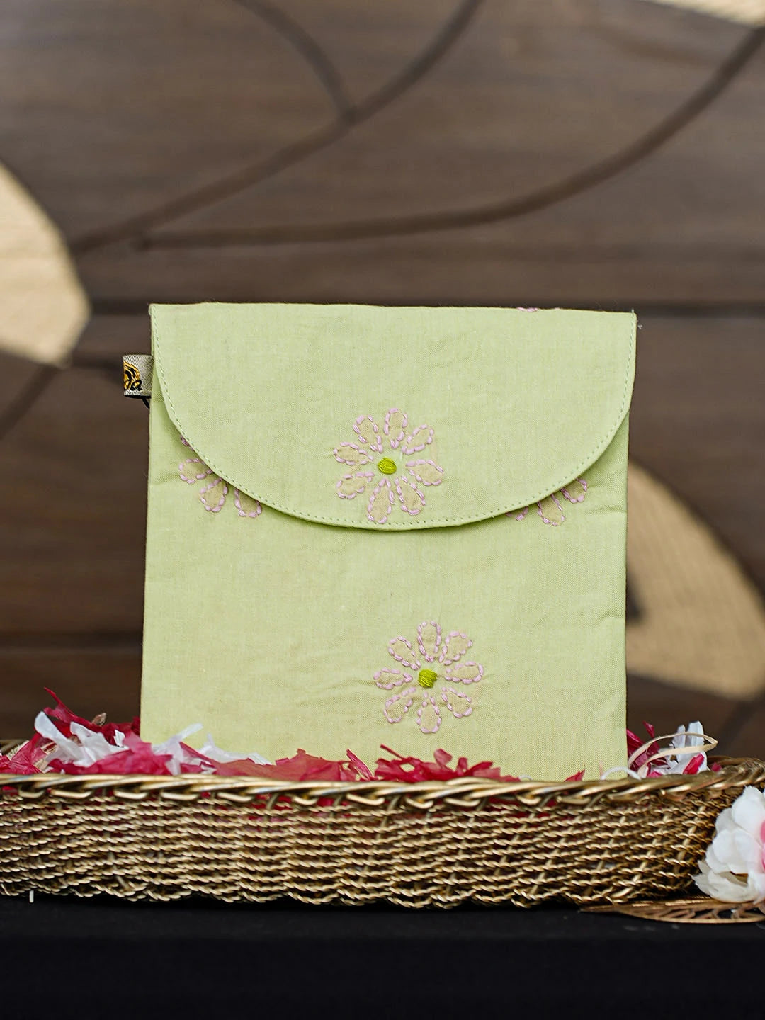 Ada Hand Embroidered Green Cotton Lucknowi Chikankari Pouch 01A938468
