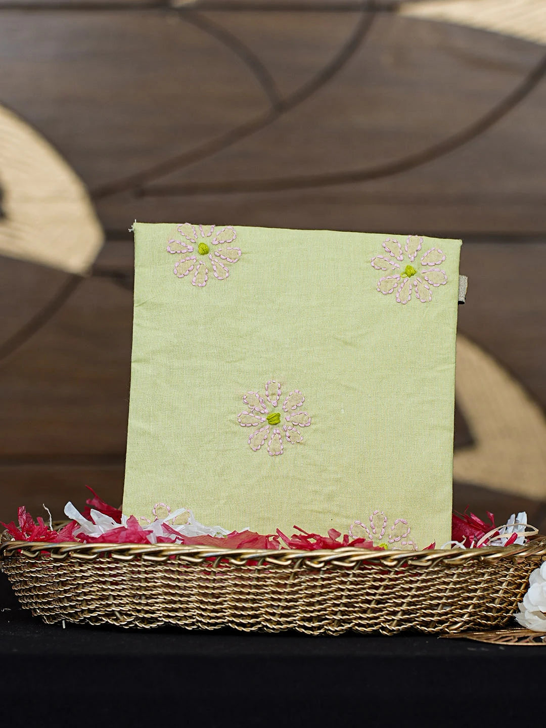 Ada Hand Embroidered Green Cotton Lucknowi Chikankari Pouch 01A938468