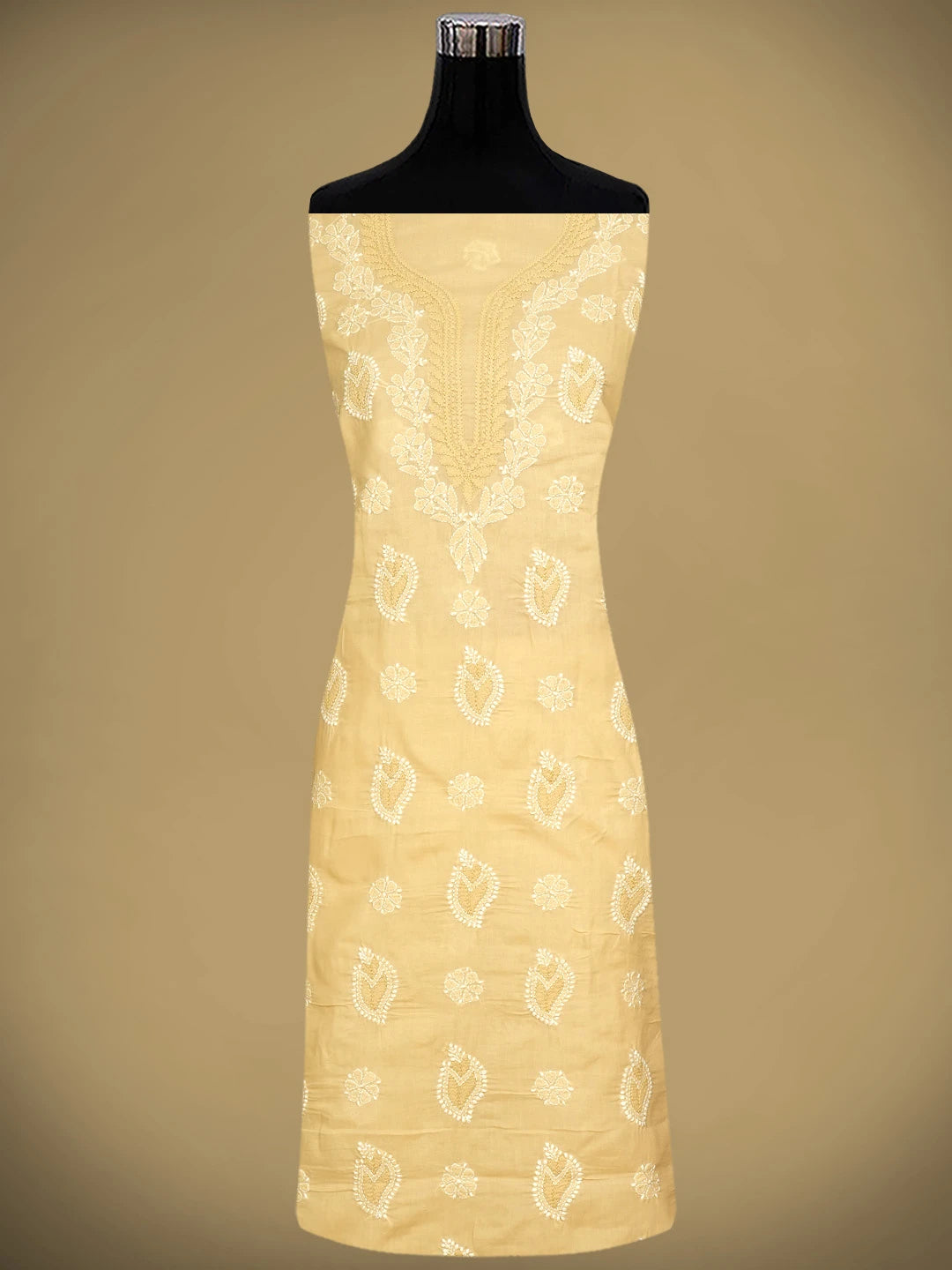Ada Hand Embroidered Tan Brown Cotton Lucknowi Chikankari Unstitched Suit Piece 01A913520