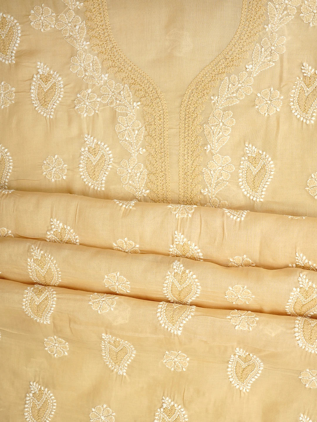 Ada Hand Embroidered Tan Brown Cotton Lucknowi Chikankari Unstitched Suit Piece 01A913520