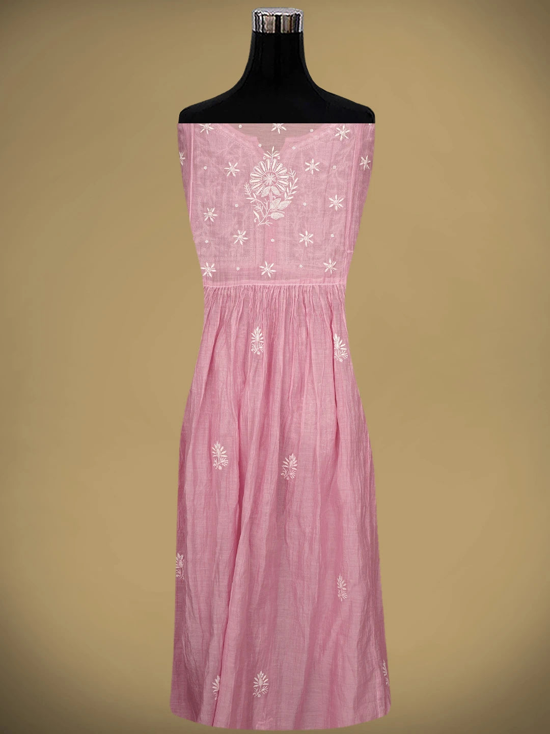 Ada Hand Embroidered Pink Chanderi Semi-Stitched Lucknowi Chikankari A-Line Kurta Dupatta Set With Cutdana Work 01A954224