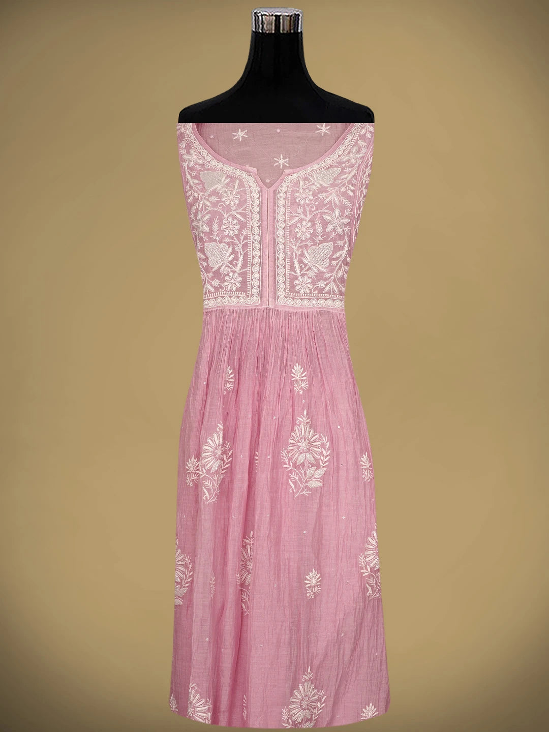 Ada Hand Embroidered Pink Chanderi Semi-Stitched Lucknowi Chikankari A-Line Kurta Dupatta Set With Cutdana Work 01A954224