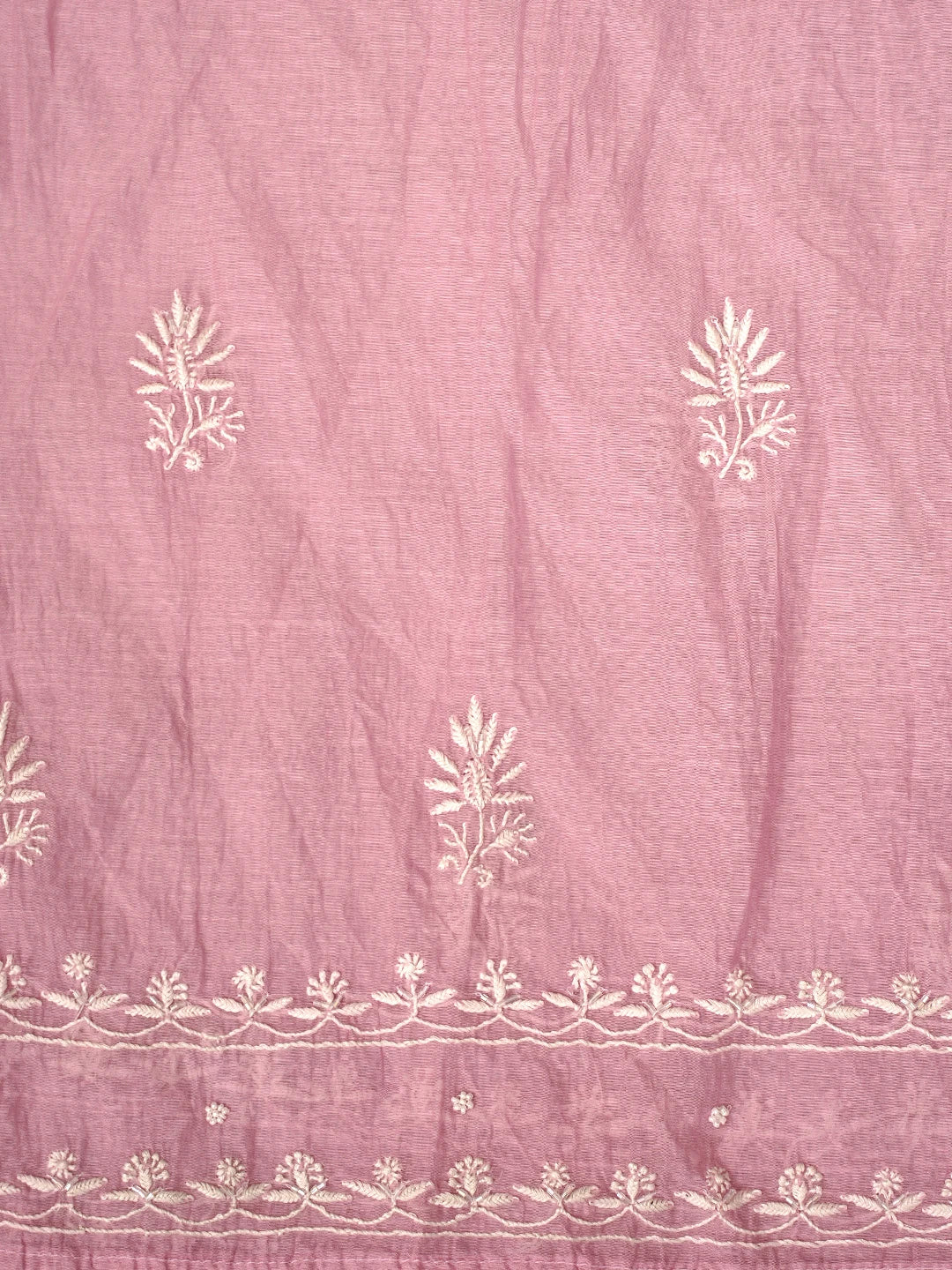 Ada Hand Embroidered Pink Chanderi Semi-Stitched Lucknowi Chikankari A-Line Kurta Dupatta Set With Cutdana Work 01A954224