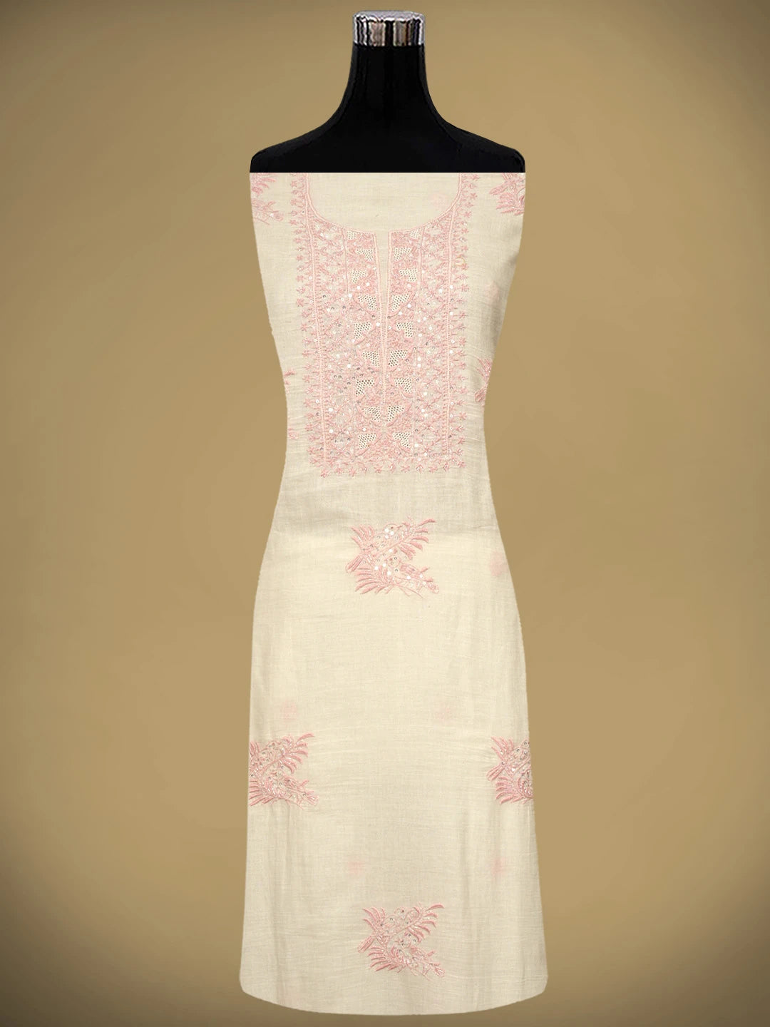 Ada Hand Embroidered Beige Cotton Lucknowi Chikankari Unstitched Kurta Dupatta Set With Cutdana Work 01A610894
