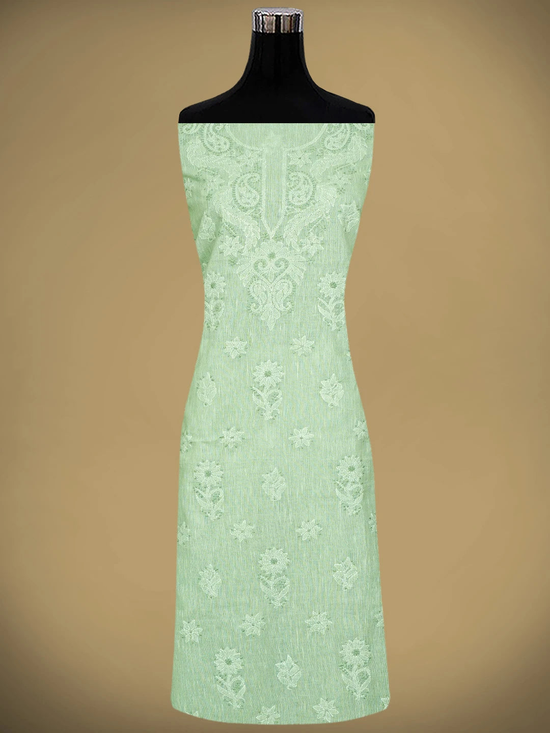 Ada Hand Embroidered Celadon Green Linen Lucknowi Chikankari Unstitched Suit Piece with Chiffon Dupatta 01A885316
