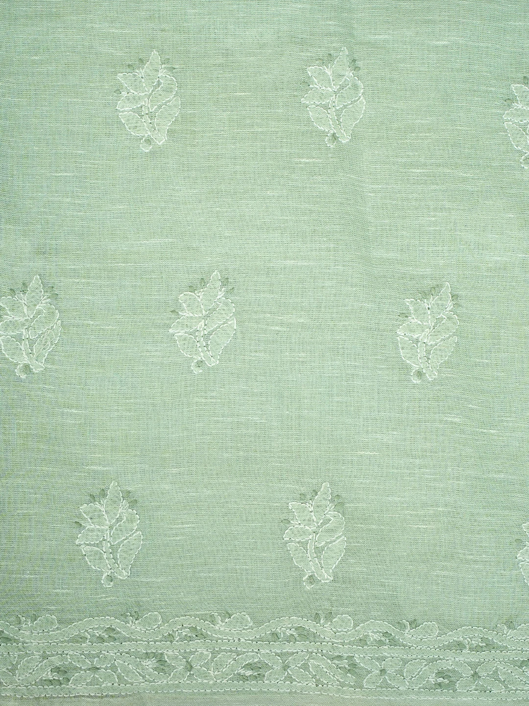 Ada Hand Embroidered Celadon Green Linen Lucknowi Chikankari Unstitched Suit Piece with Chiffon Dupatta 01A885316