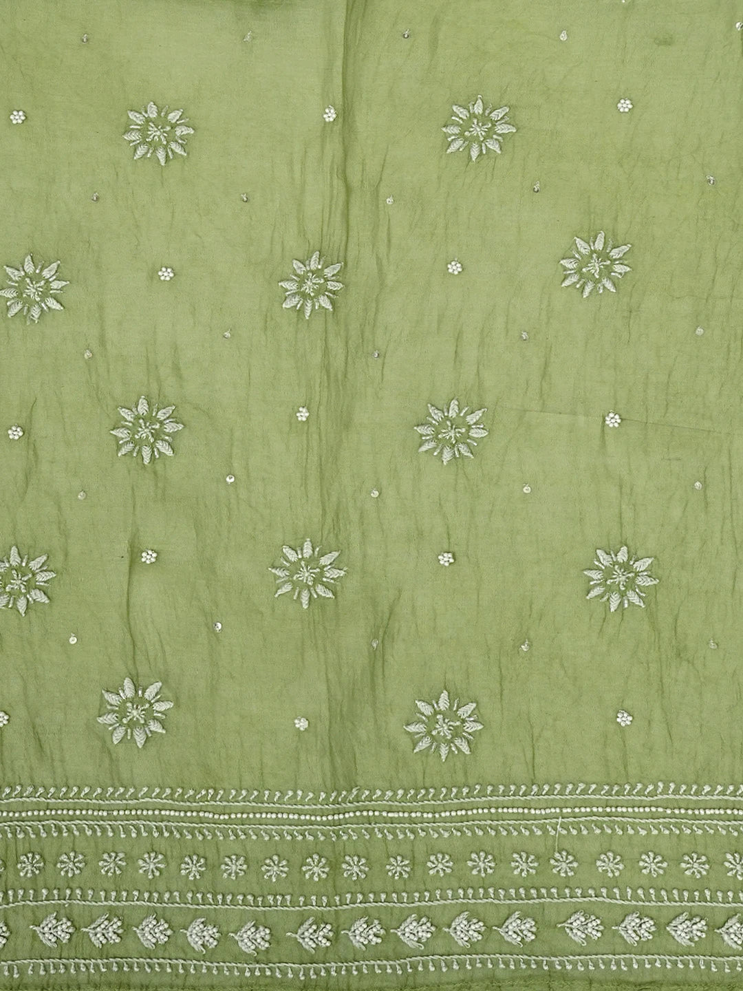 Ada Hand Embroidered Willow Green Chanderi Lucknowi Chikankari Semi-stitched Kurta Dupatta Set With Cutdana Work 01A969432