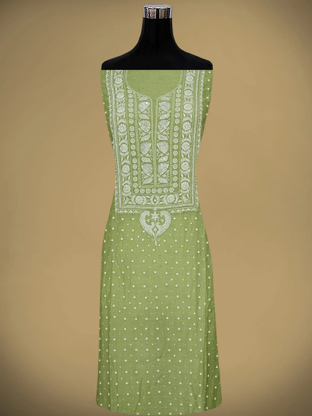 Ada Hand Embroidered Willow Green Chanderi Lucknowi Chikankari Semi-stitched Kurta Dupatta Set With Cutdana Work 01A969432
