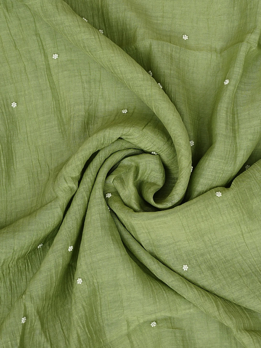 Ada Hand Embroidered Willow Green Chanderi Lucknowi Chikankari Semi-stitched Kurta Dupatta Set With Cutdana Work 01A969432