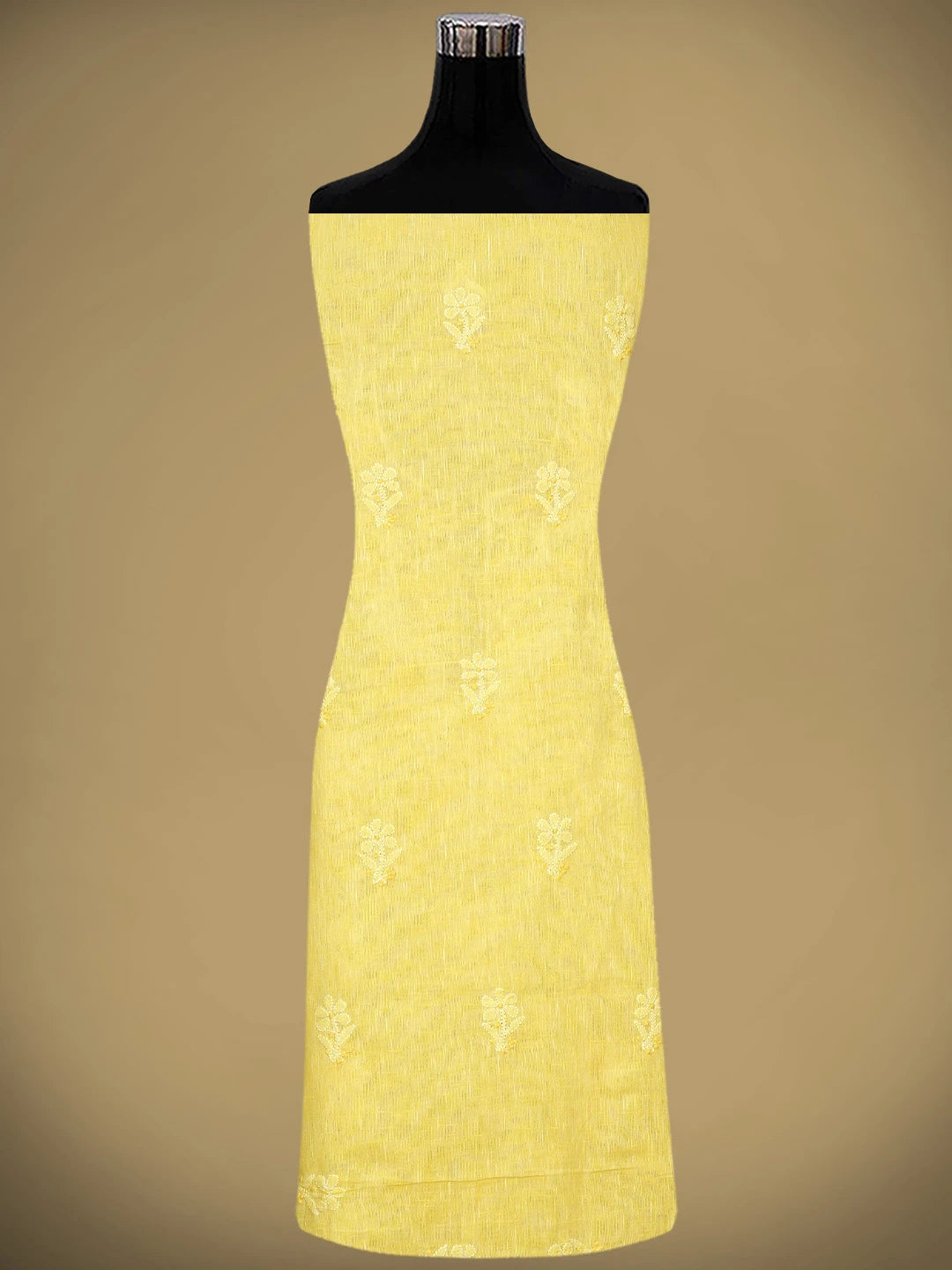Ada Hand Embroidered Jasmine Yellow Linen Lucknowi Chikankari Unstitched Suit Piece with Chiffon Dupatta 01A867655