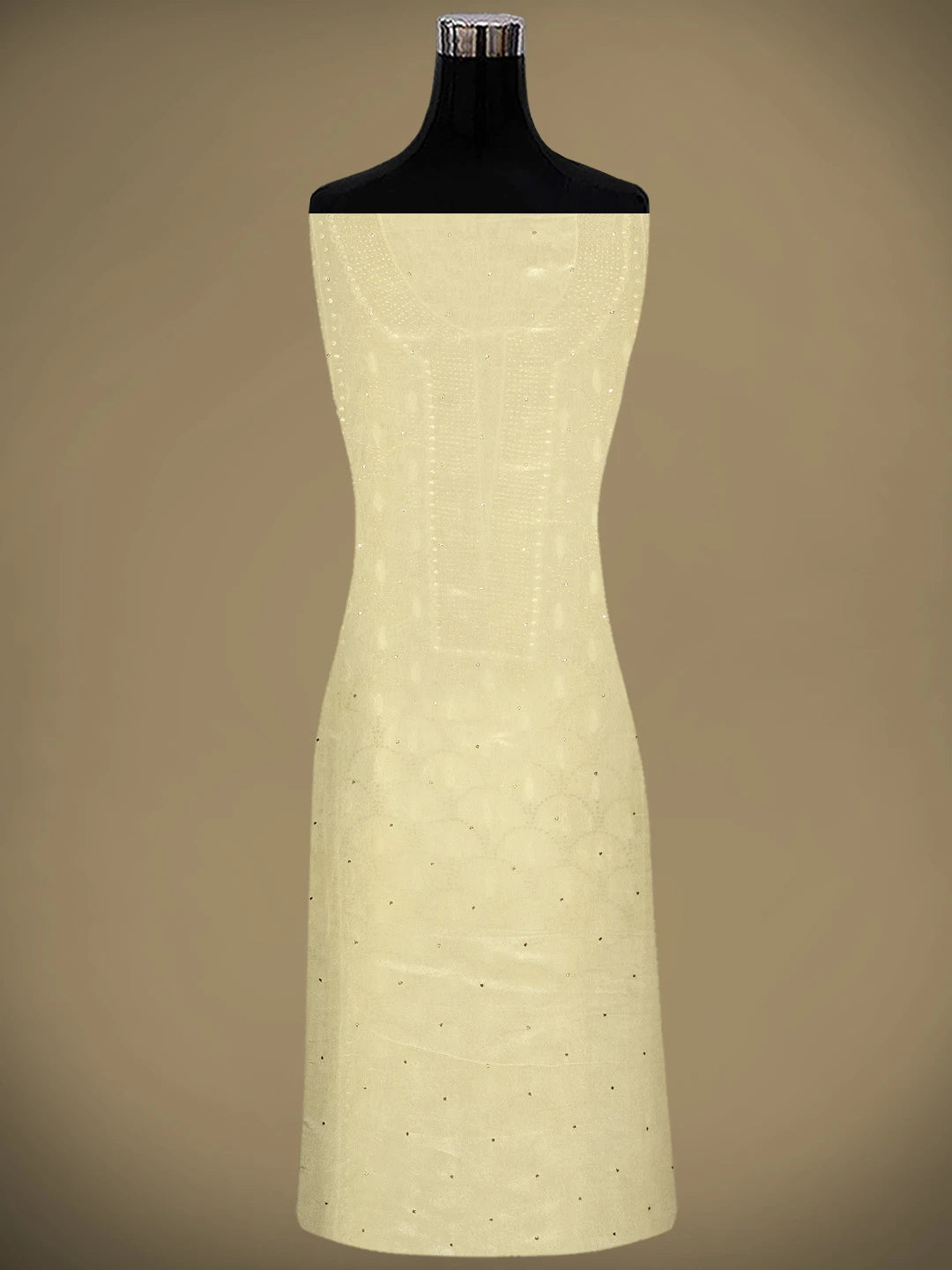 Ada Hand Embroidered Fawn Tissue Lucknowi Chikankari Unstitched Kurta Dupatta Set With Muqaish /Mukaish Work 01A972632