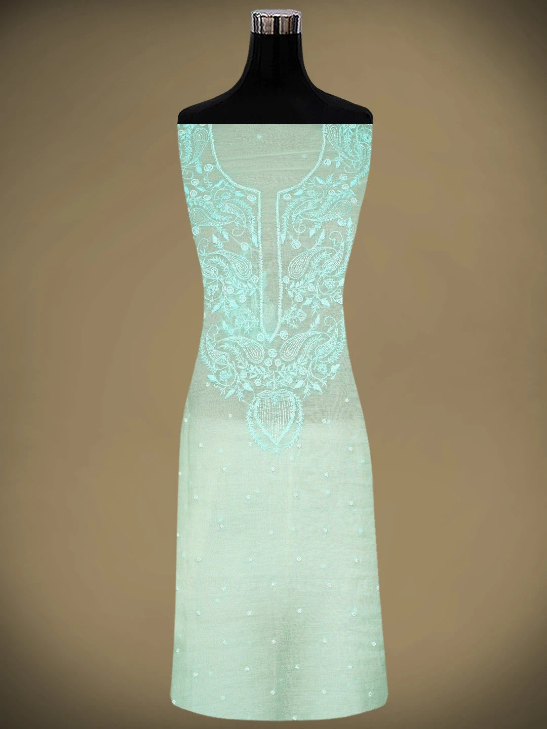 Ada Hand Embroidered Sky Blue Chanderi Lucknowi Chikankari Unstitched Kurta Dupatta Set With Cutdana Work 01A972773